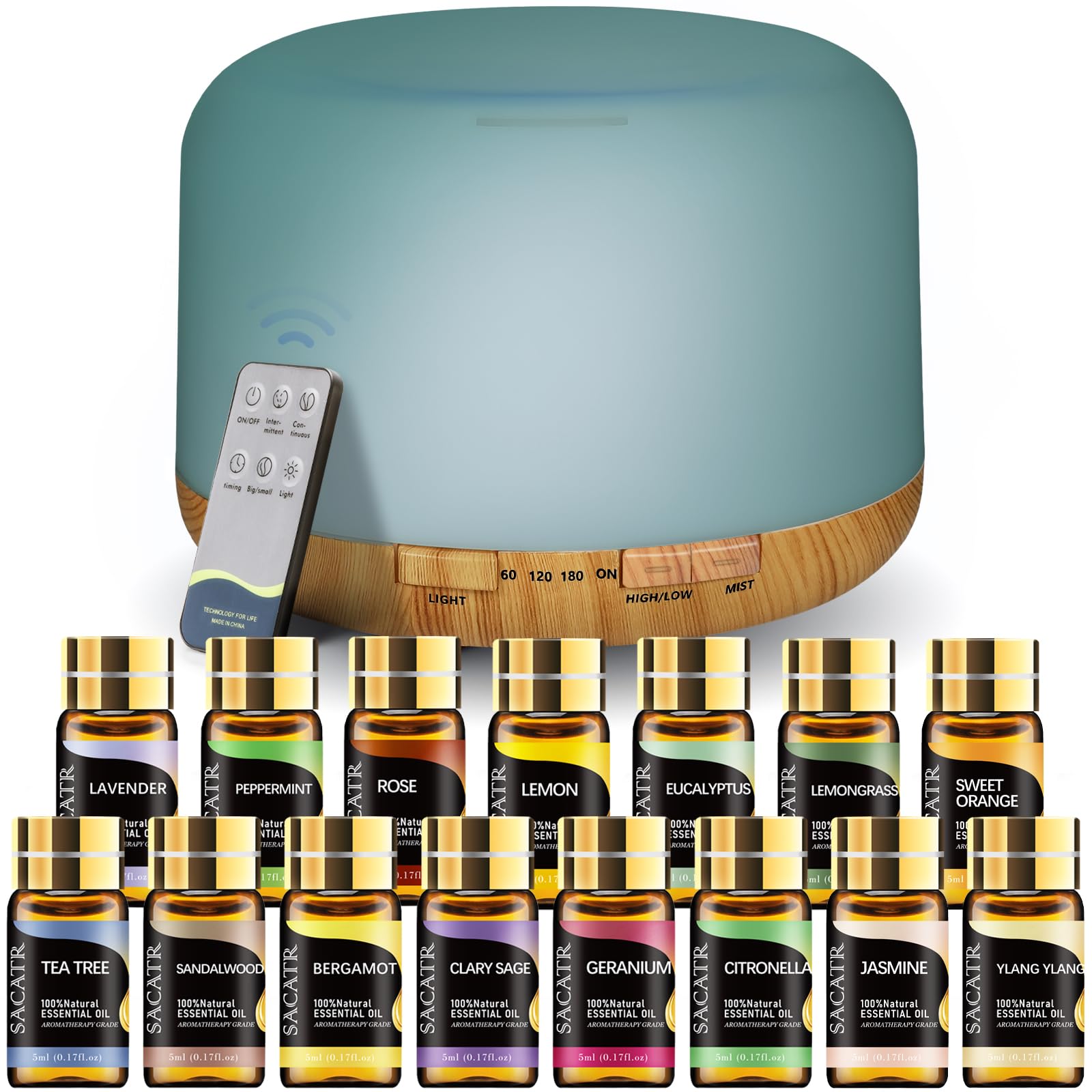 SACATR diffuseur-huiles-essentielles-500ml, diffusion continue idéale pour le salon