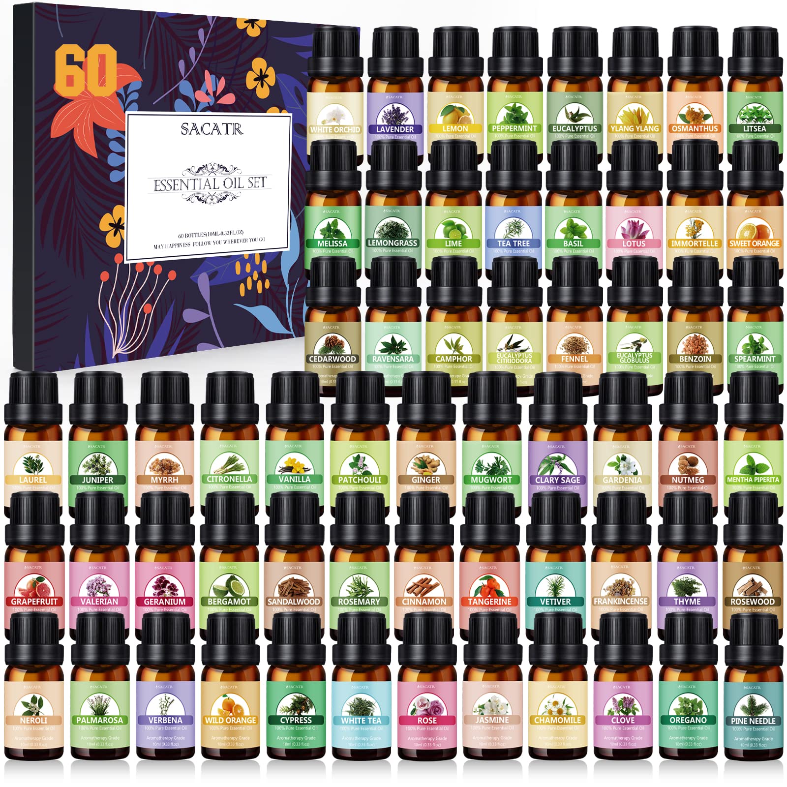 Coffret SACATR 60 huiles essentielles, diffusion et créations parfumées