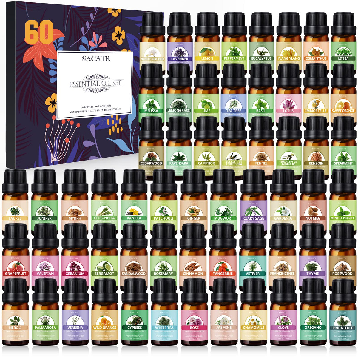 Coffret SACATR 60 huiles essentielles, diffusion et créations parfumées