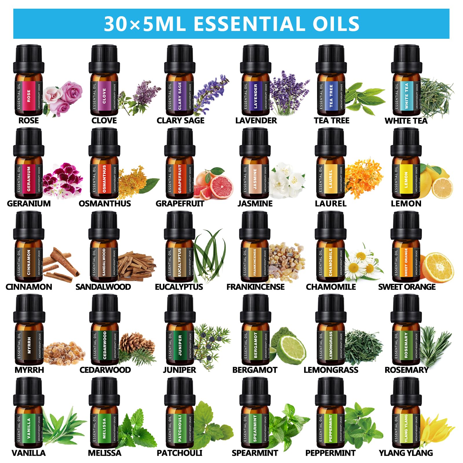 SACATR set huiles essentielles 30 parfums – arôme naturel et rafraîchissant.