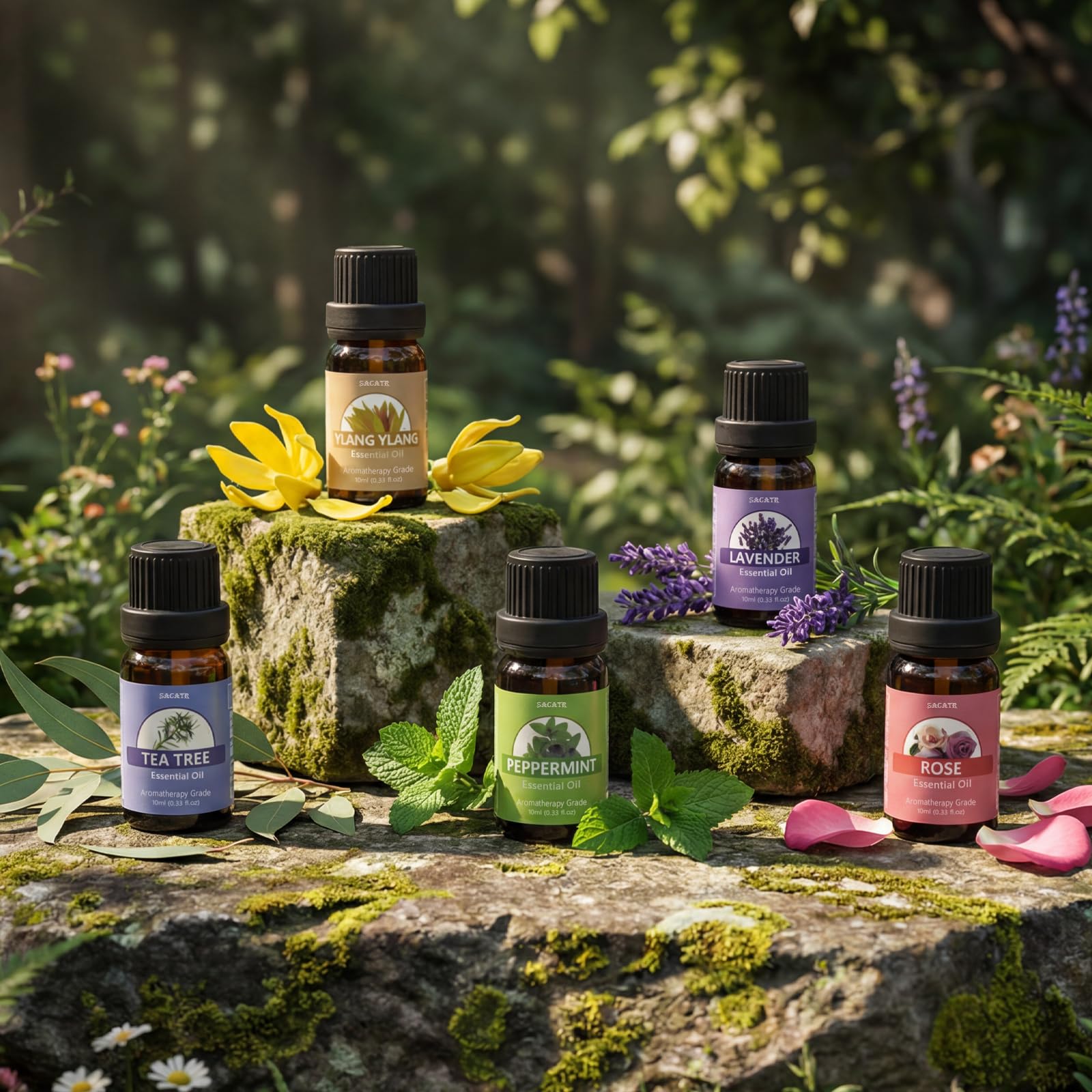 Huile menthe poivrée SACATR 10 ml pour massage rafraîchissant.