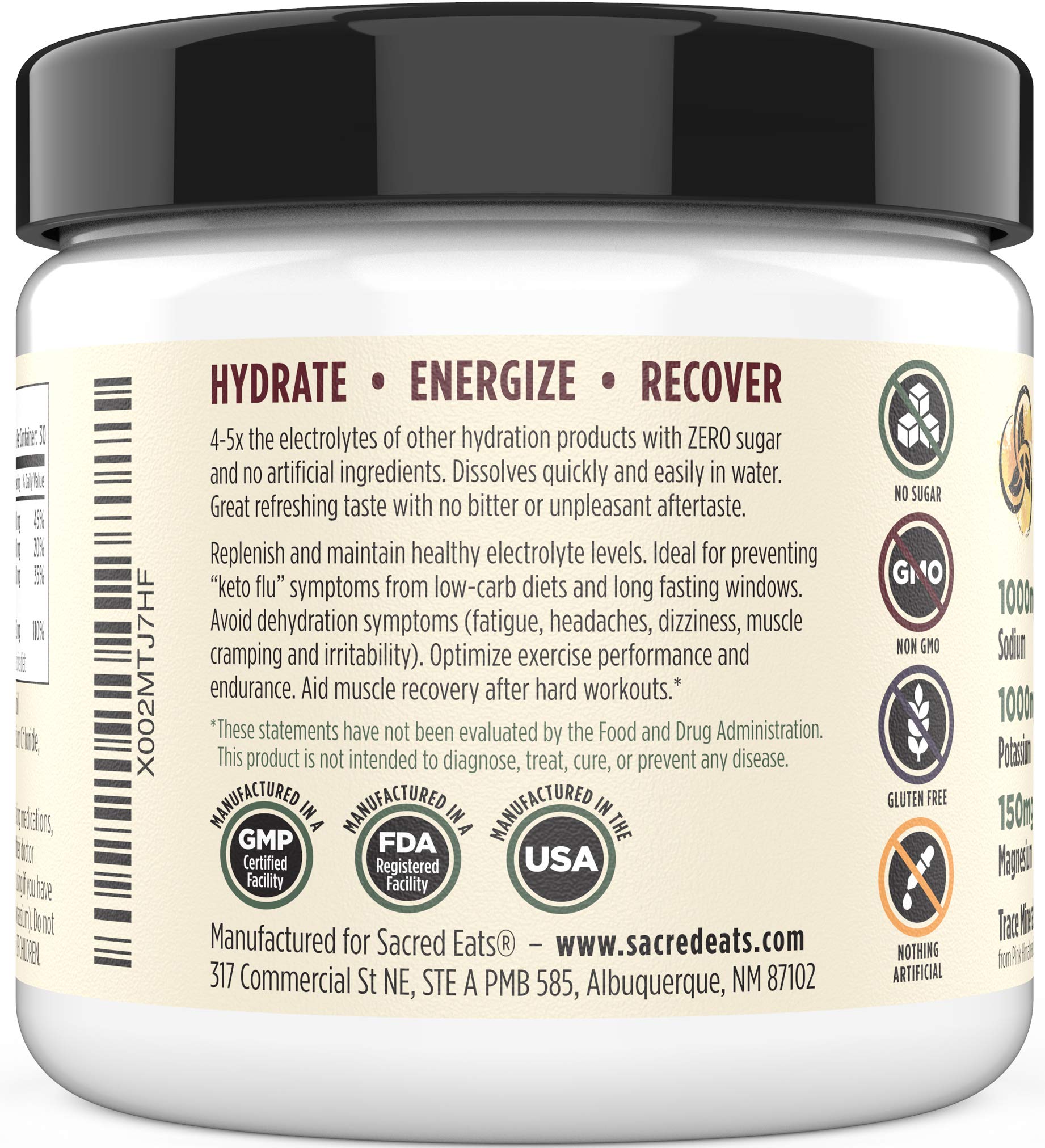 Emballage Sacred Eats Keto Électrolyte prêt à emporter et utiliser facilement.