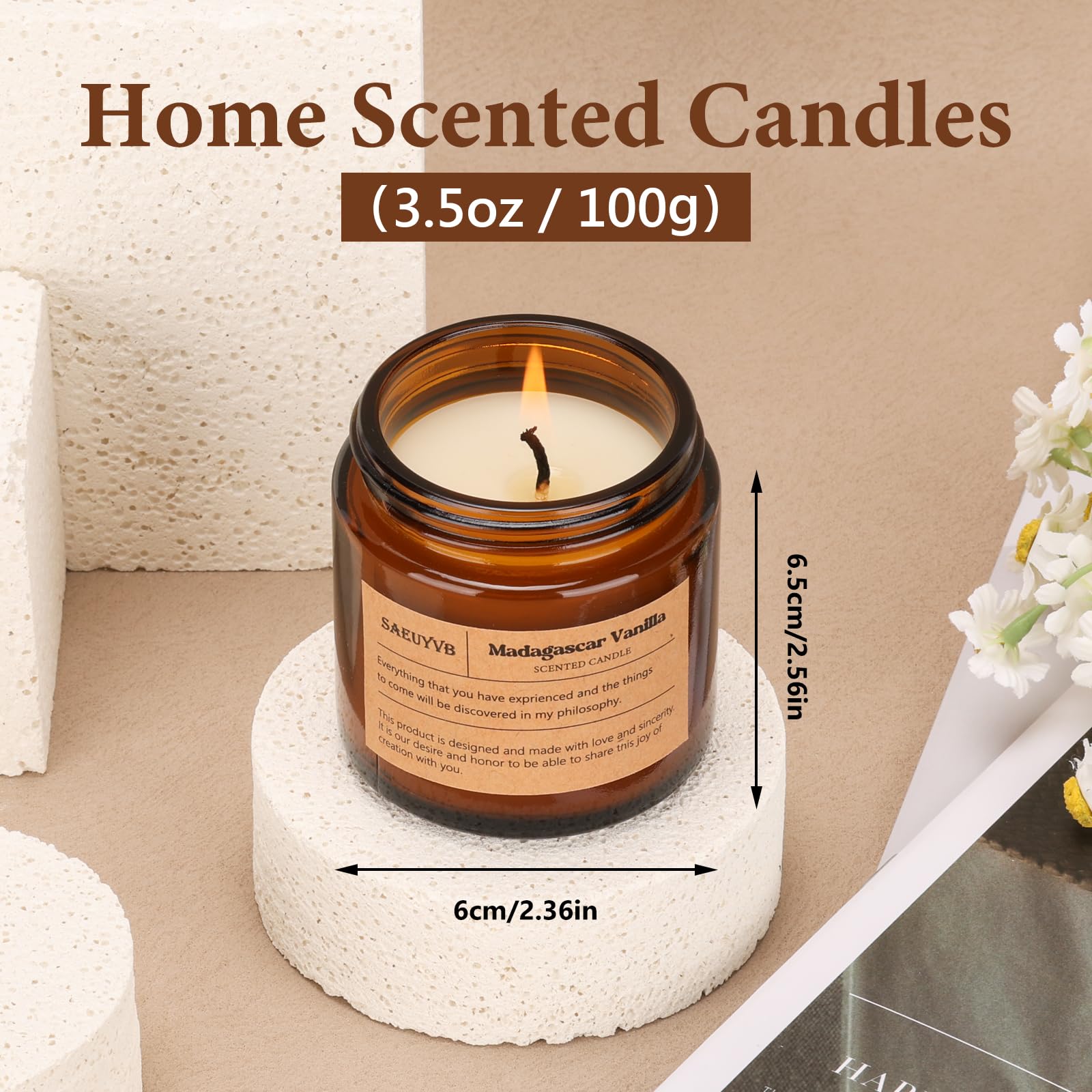 Saeuyvb bougie cire de soja ambre dans pot verre, combustion propre et parfum durable.