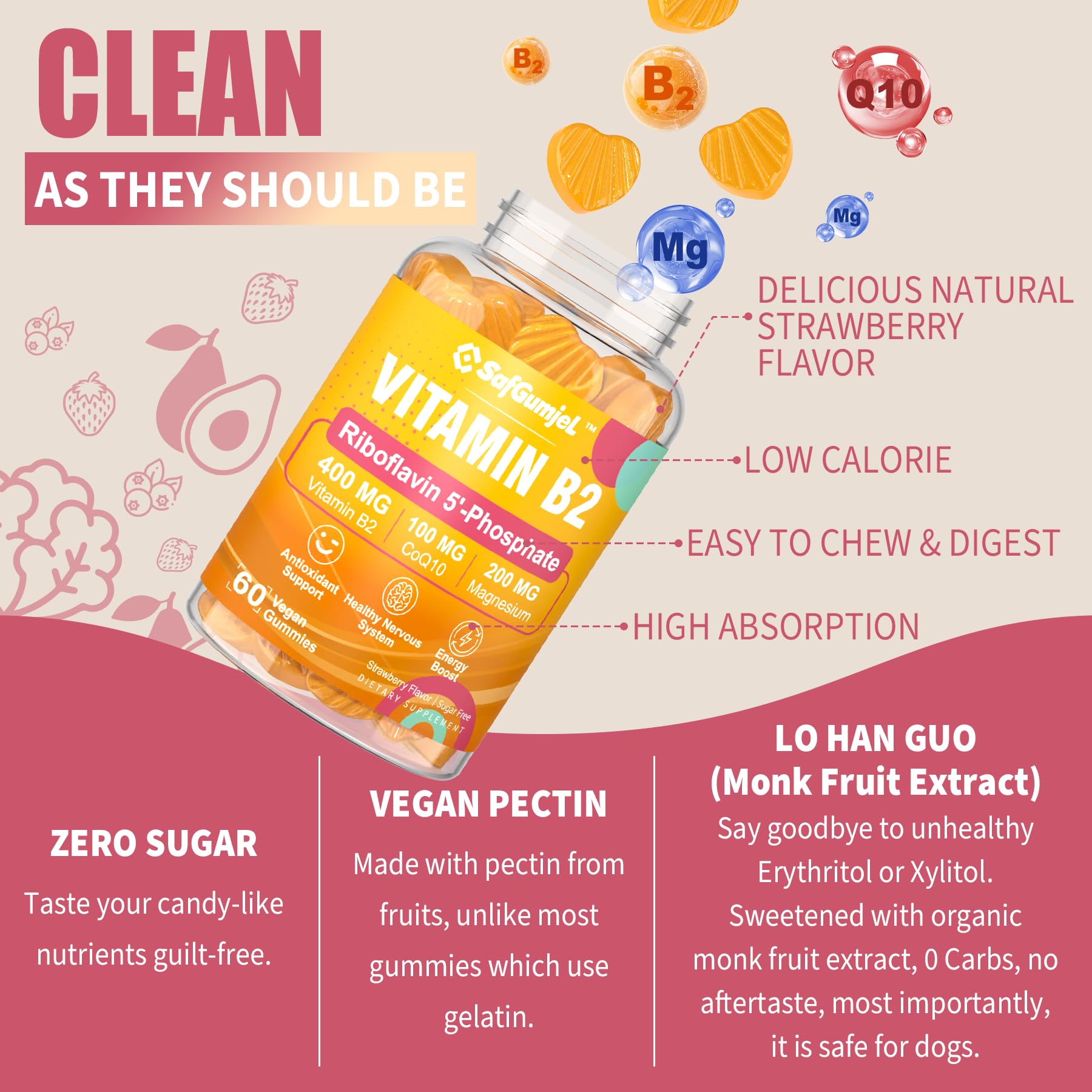 Safgumjel Vitamine B2 Gummies – utilisation quotidienne pour soutenir énergie et bien-être.