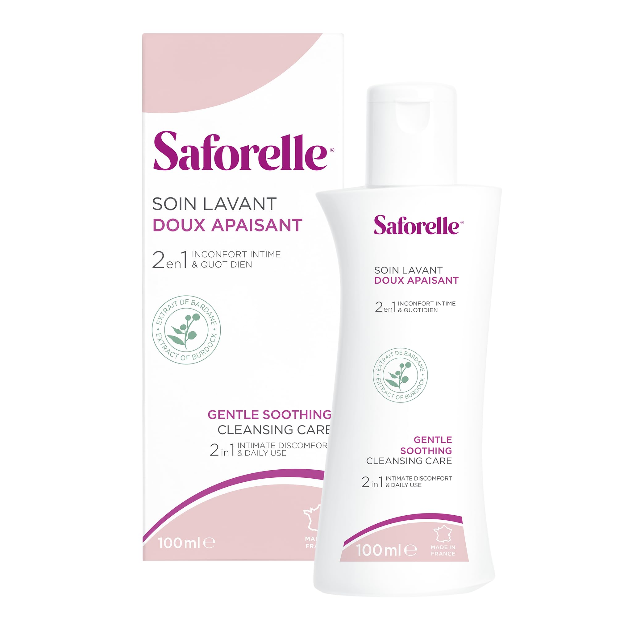 Saforelle bouteille 100 ml, format pratique pour une hygiène intime quotidienne.