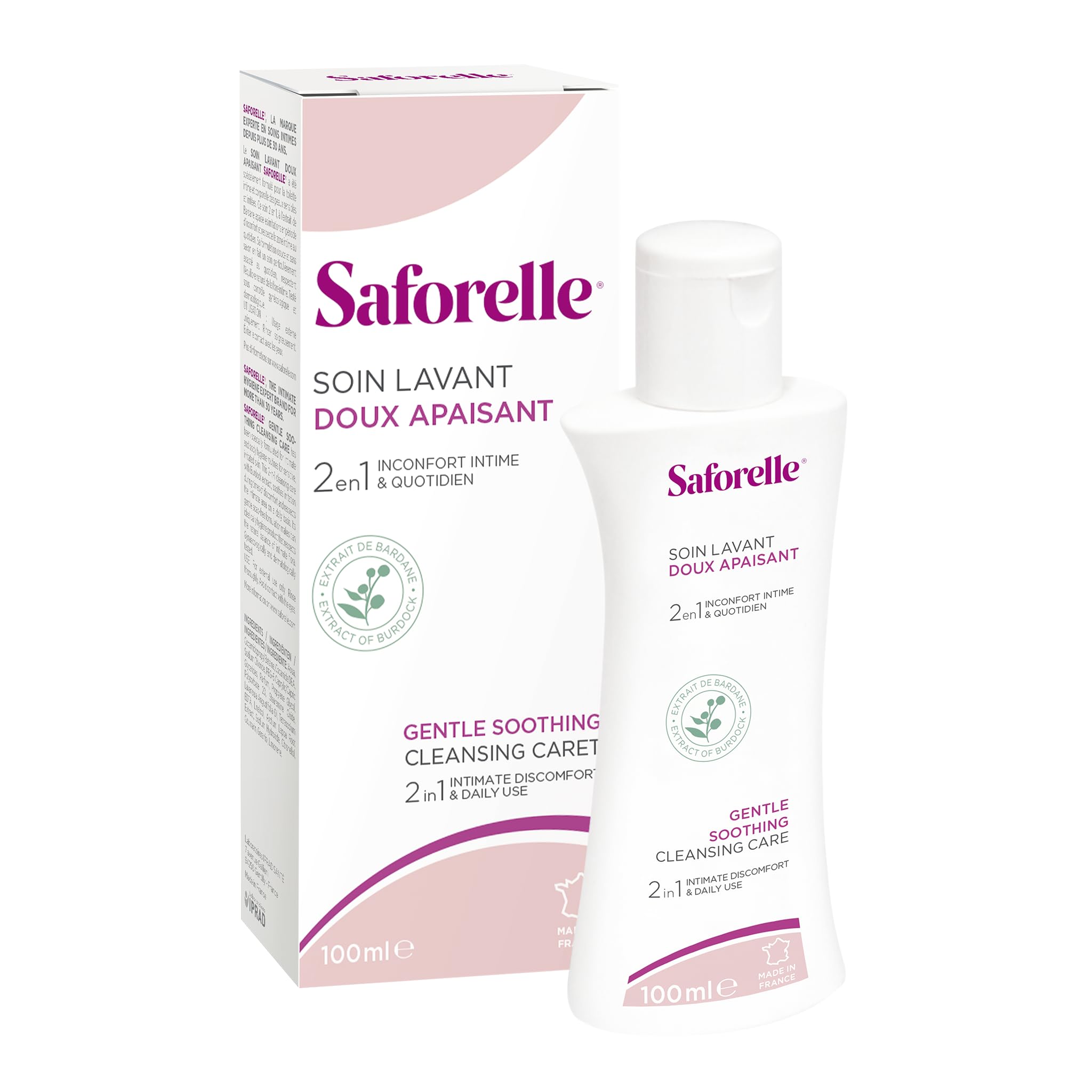 Saforelle formulation pH doux, respecte l'équilibre naturel sans parfum.