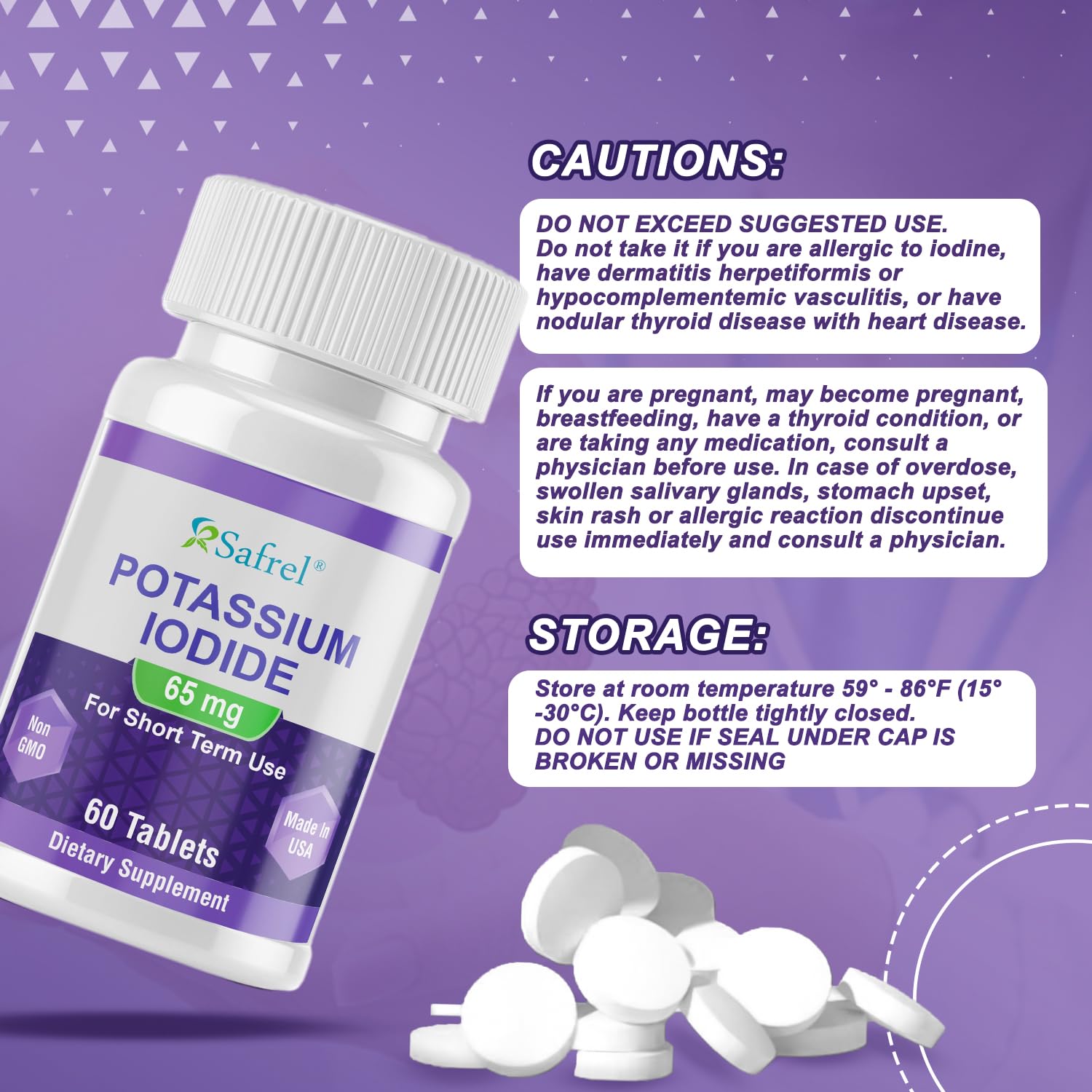 Document d'information Safrel sur l'iodure de potassium et son dosage.