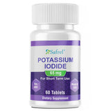 Safrel iodure de potassium, bouteille et comprimés, aperçu du flacon, usage quotidien potentiel.