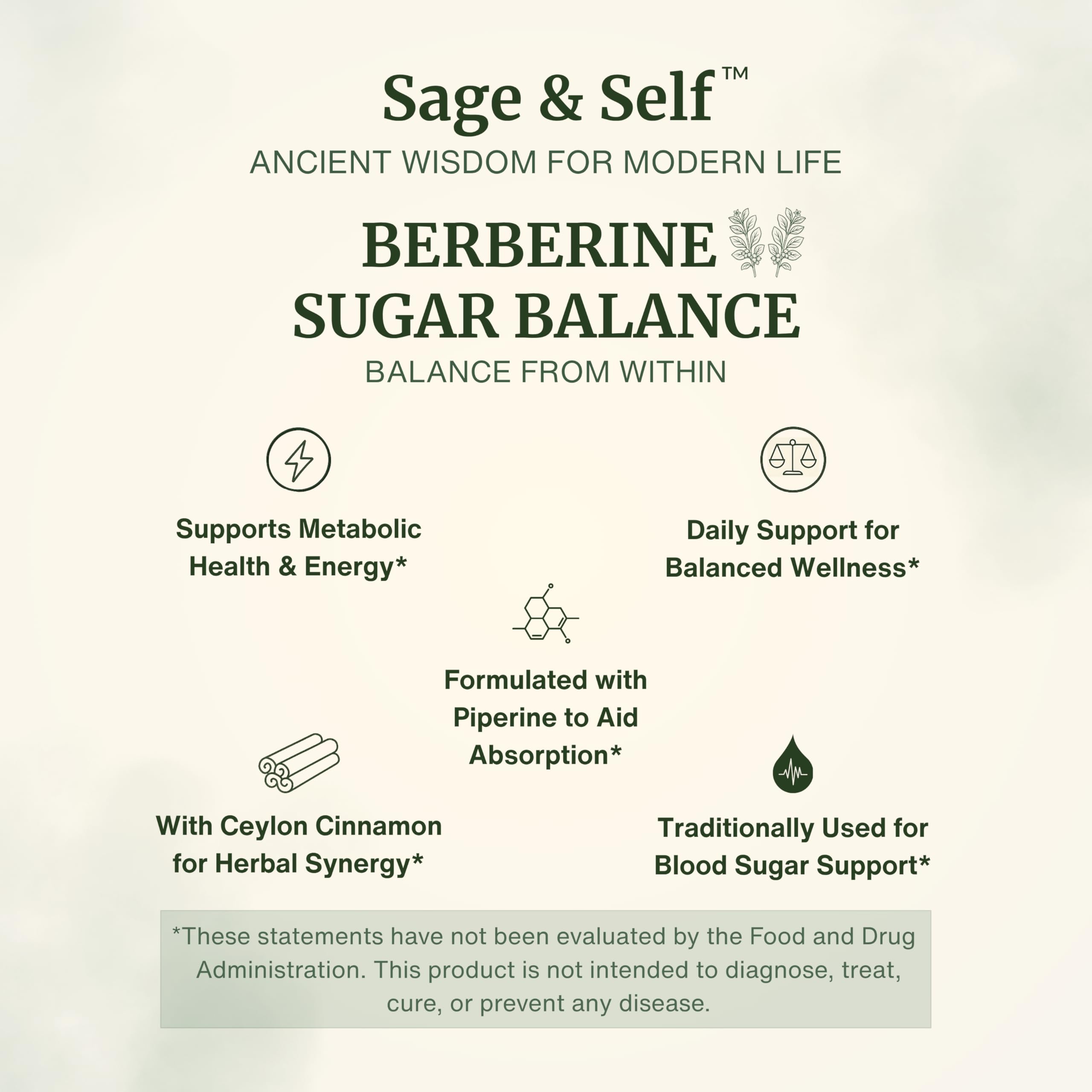 Sage & Self Berberine Sugar Balance — capsules faciles à intégrer à votre routine quotidienne.