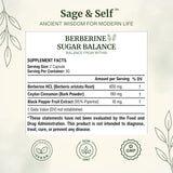 Sage & Self Berberine Sugar Balance — etiquette lisible sur la bouteille, informations claires.