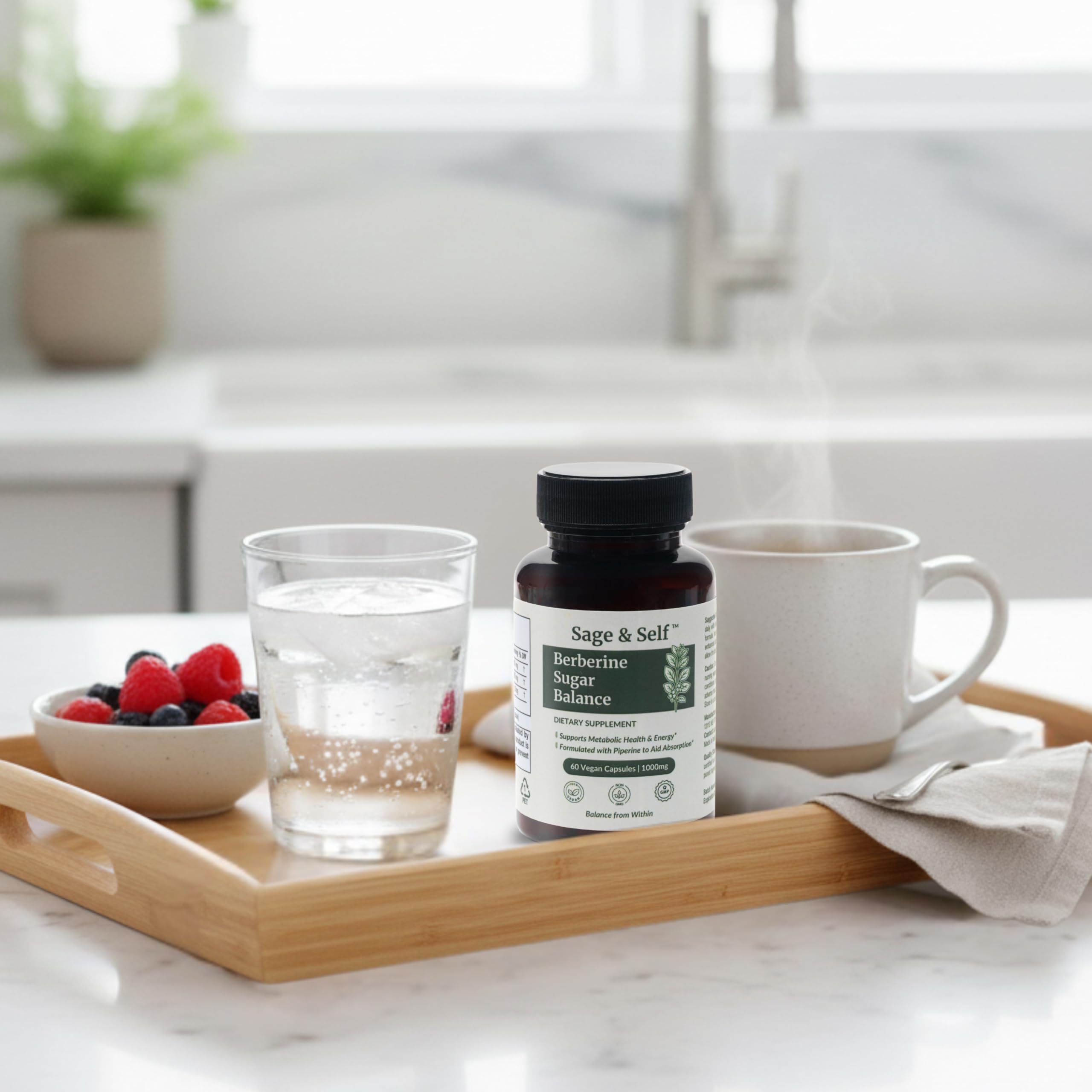 Sage & Self Berberine Sugar Balance — extrait de poivre noir 95% piperine ajouté.