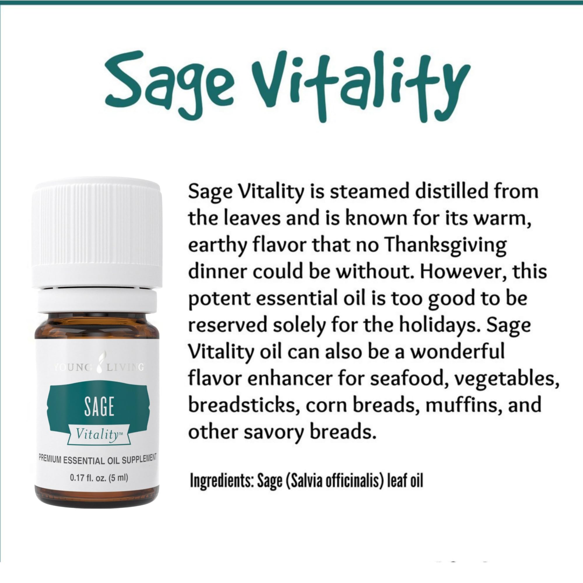 Young Living Sage Vitality, arôme purifiant, pour rehausser plats et expériences sensorielles