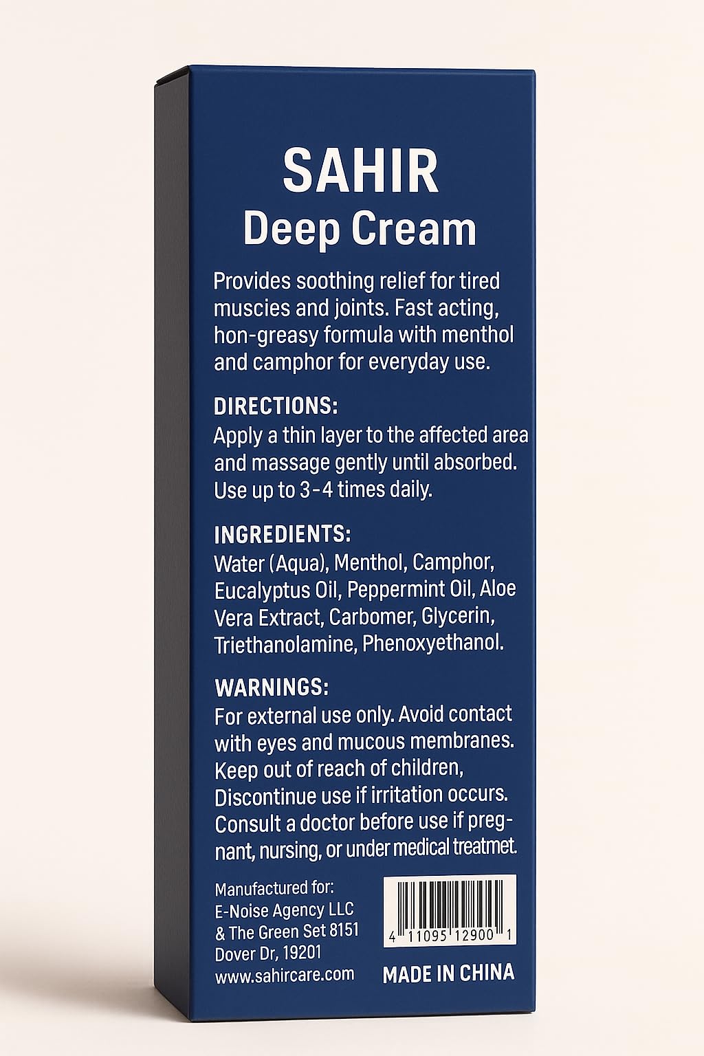 Sahir Deep Blue application rapide, absorption non grasse pour détente musculaire
