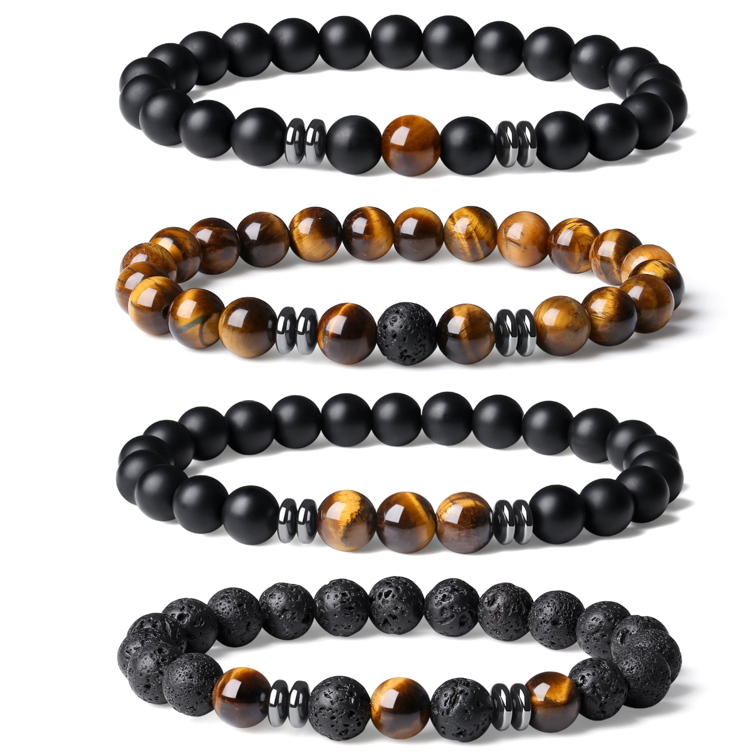 Bracelet Sahoottie œil de tigre 8mm porté pour un style masculin polyvalent