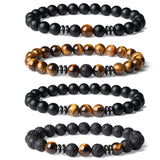 Bracelet Sahoottie œil de tigre 8mm porté pour un style masculin polyvalent