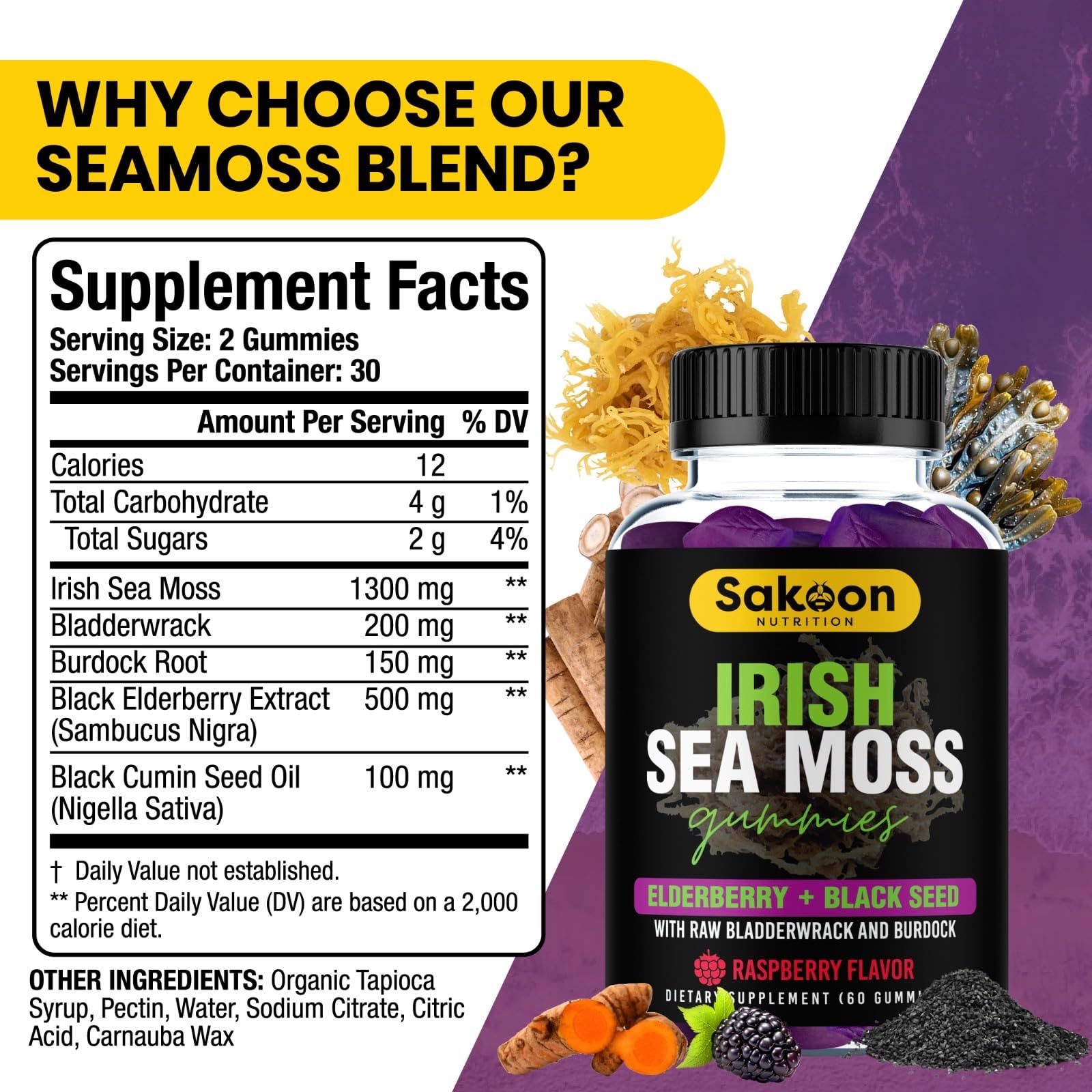 Gommes Sakoon Nutrition, algue irlandaise en ingrédient clé, soutien naturel potentiel.