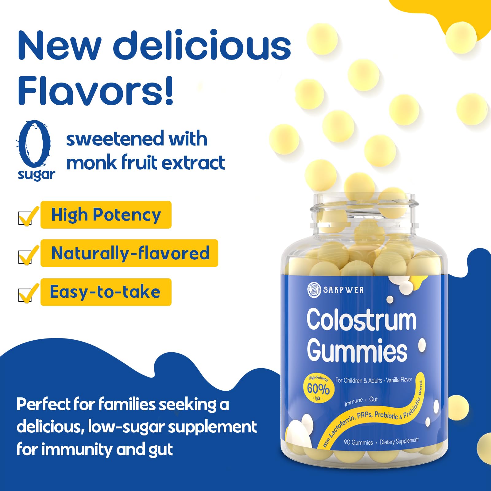 Gommes vanille sans sucre au fruit du moine Sakpwer Colostrum, pour tous les âges