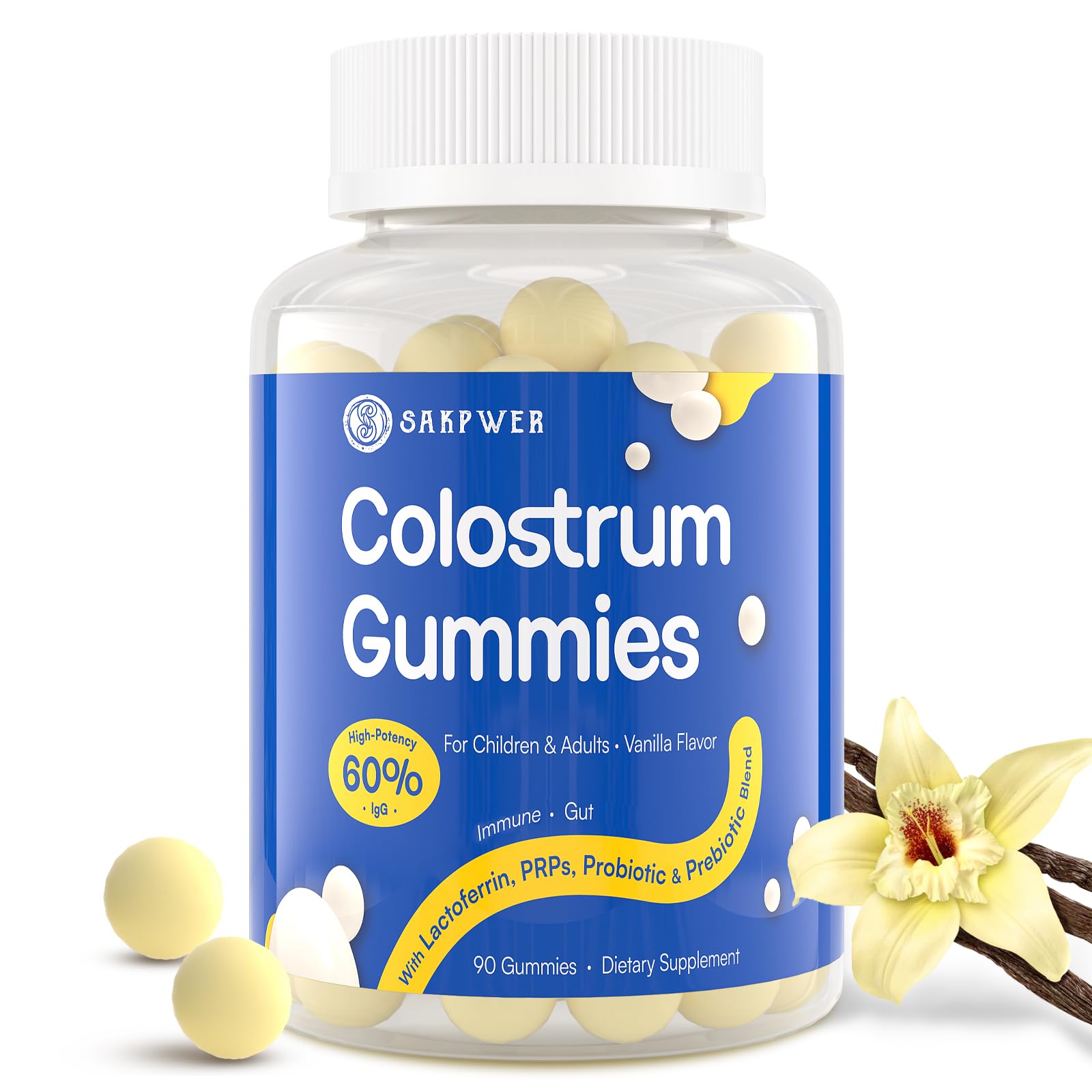 Sakpwer Colostrum Gummies Vanille IgG60, texture douce et avantage potentiel pour l imunité