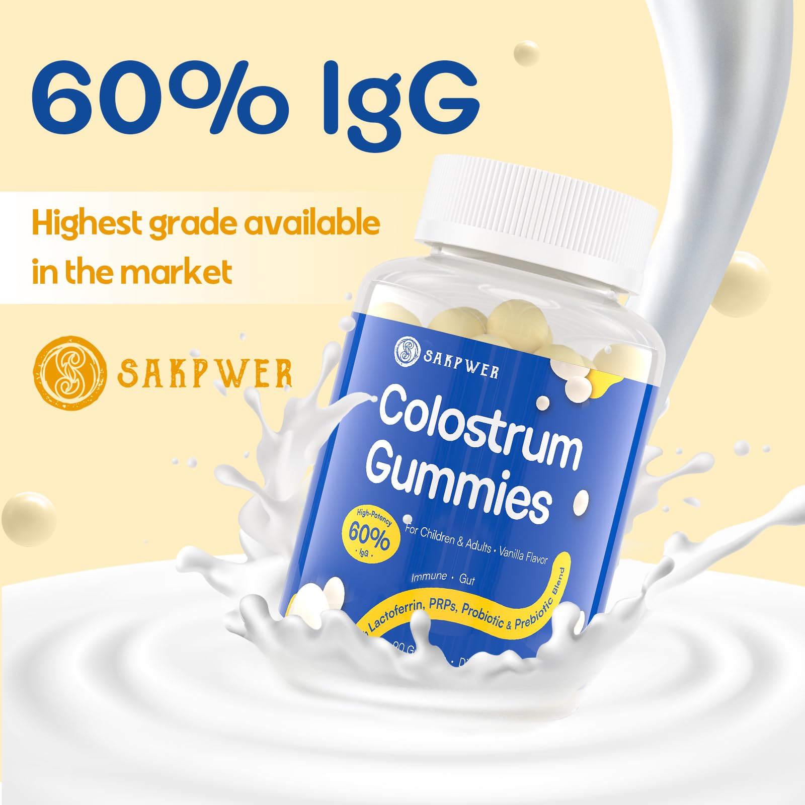 Lactoferrine et probiotiques Sakpwer Colostrum, profil riche pour le bien etre potentiel