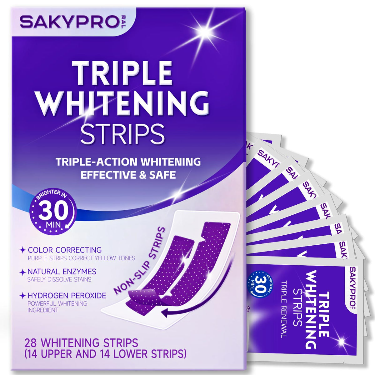 SAKYPRORAL Bandes violettes, blanchiement instantané et pratique.
