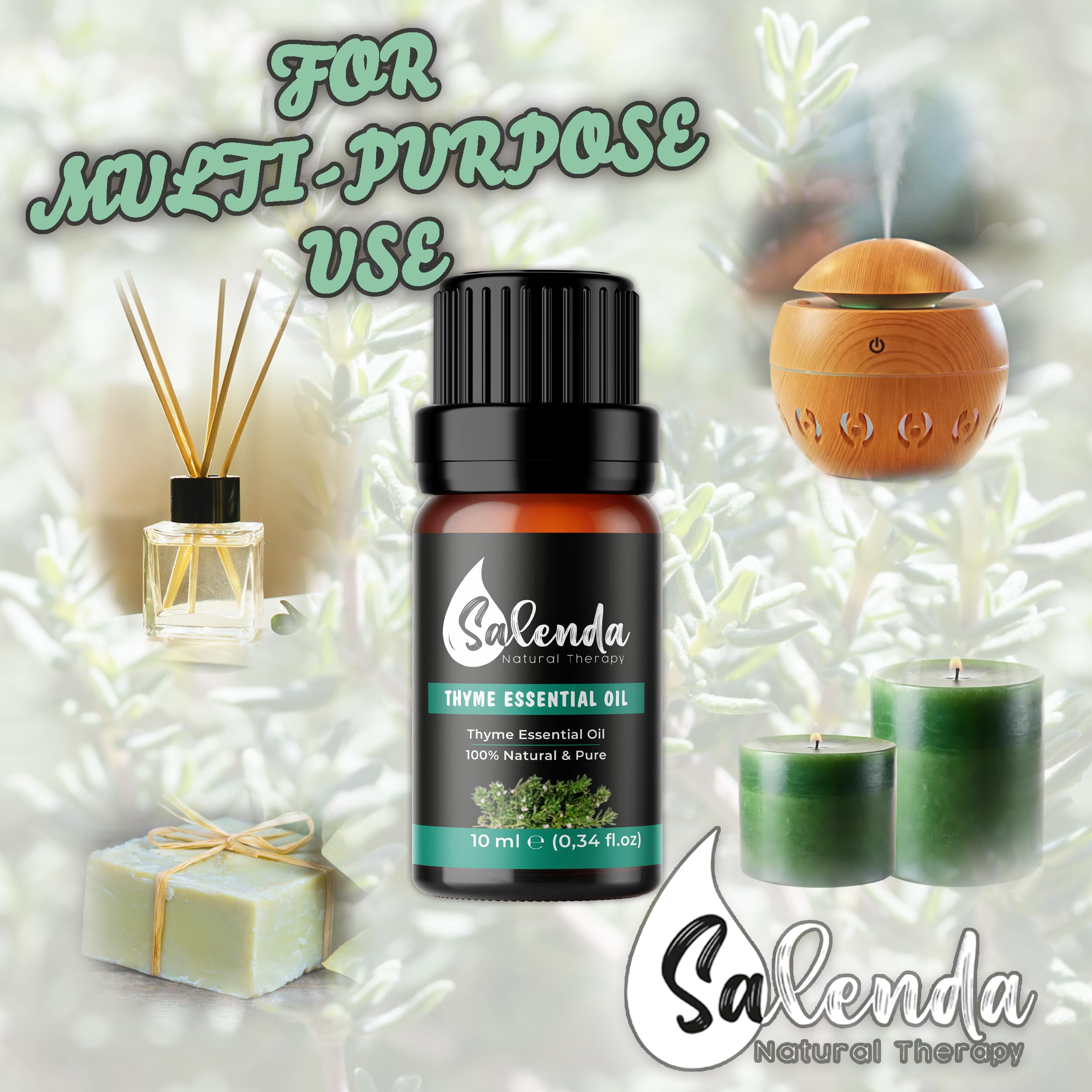 Salenda huile thym pour massage—mélange naturel qui apaise les sens.