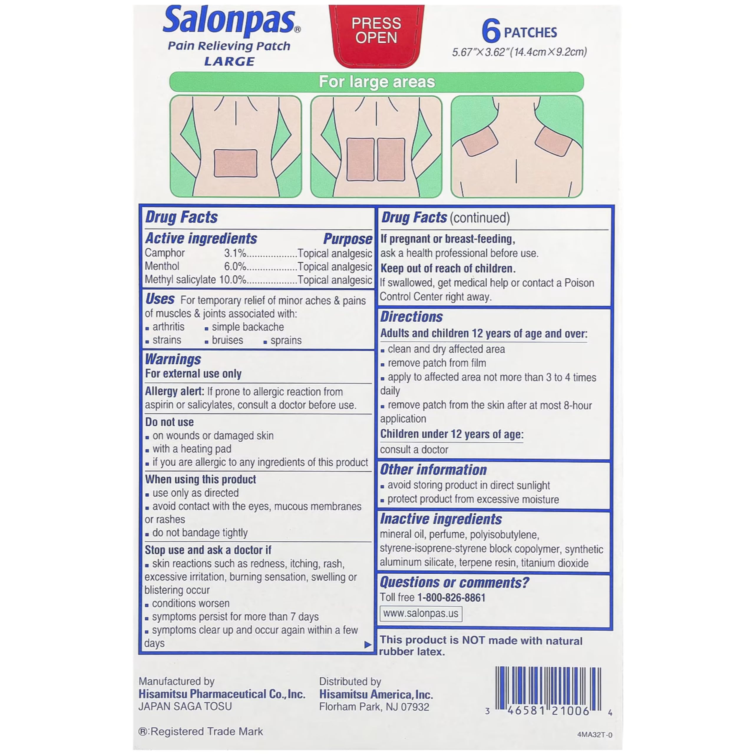 Pack Salonpas Grand ensemble de 6 patchs pour plusieurs utilisations
