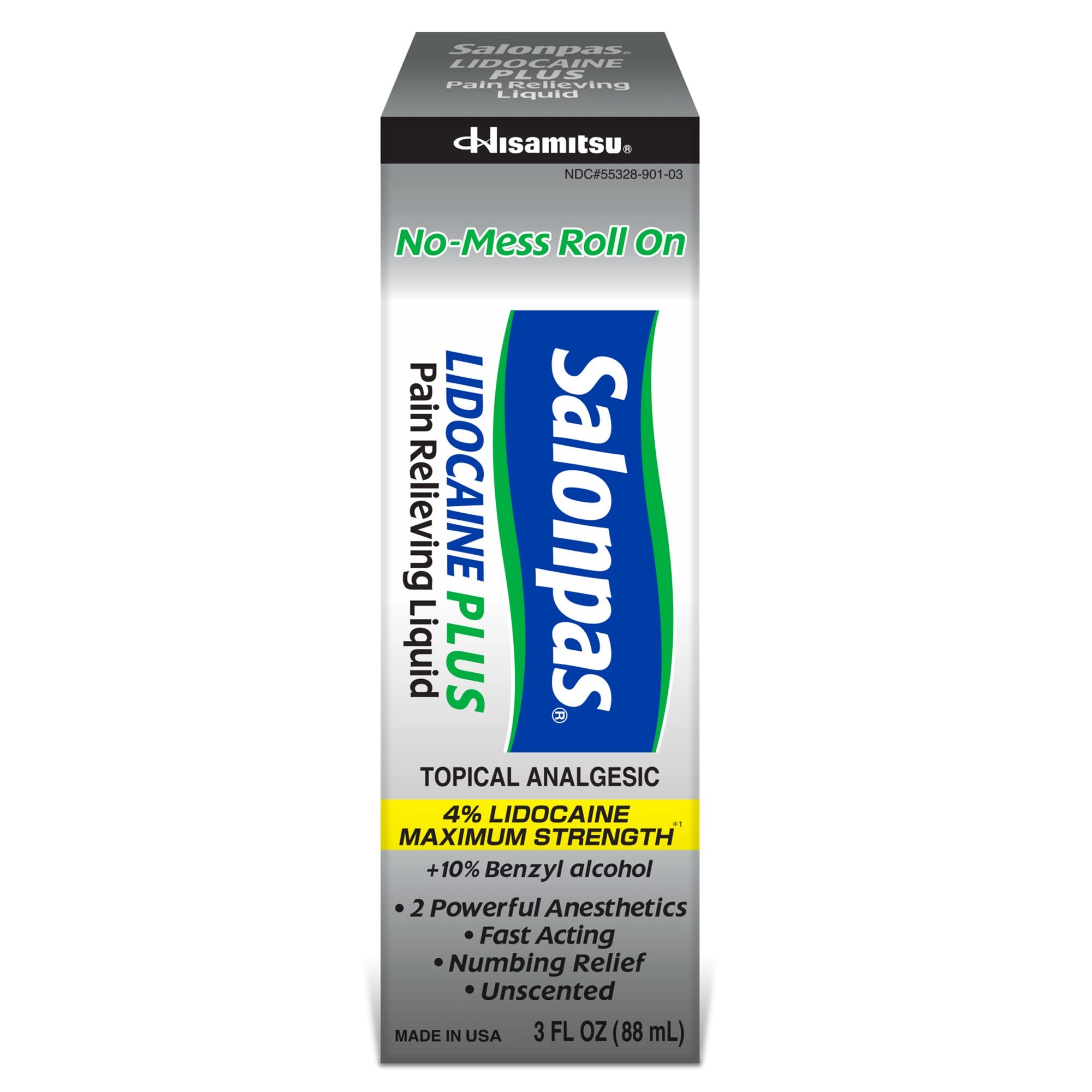 Salonpas Lidocaïne Plus – bouteille 88 ml prête à l’emploi pour douleur ponctuelle.