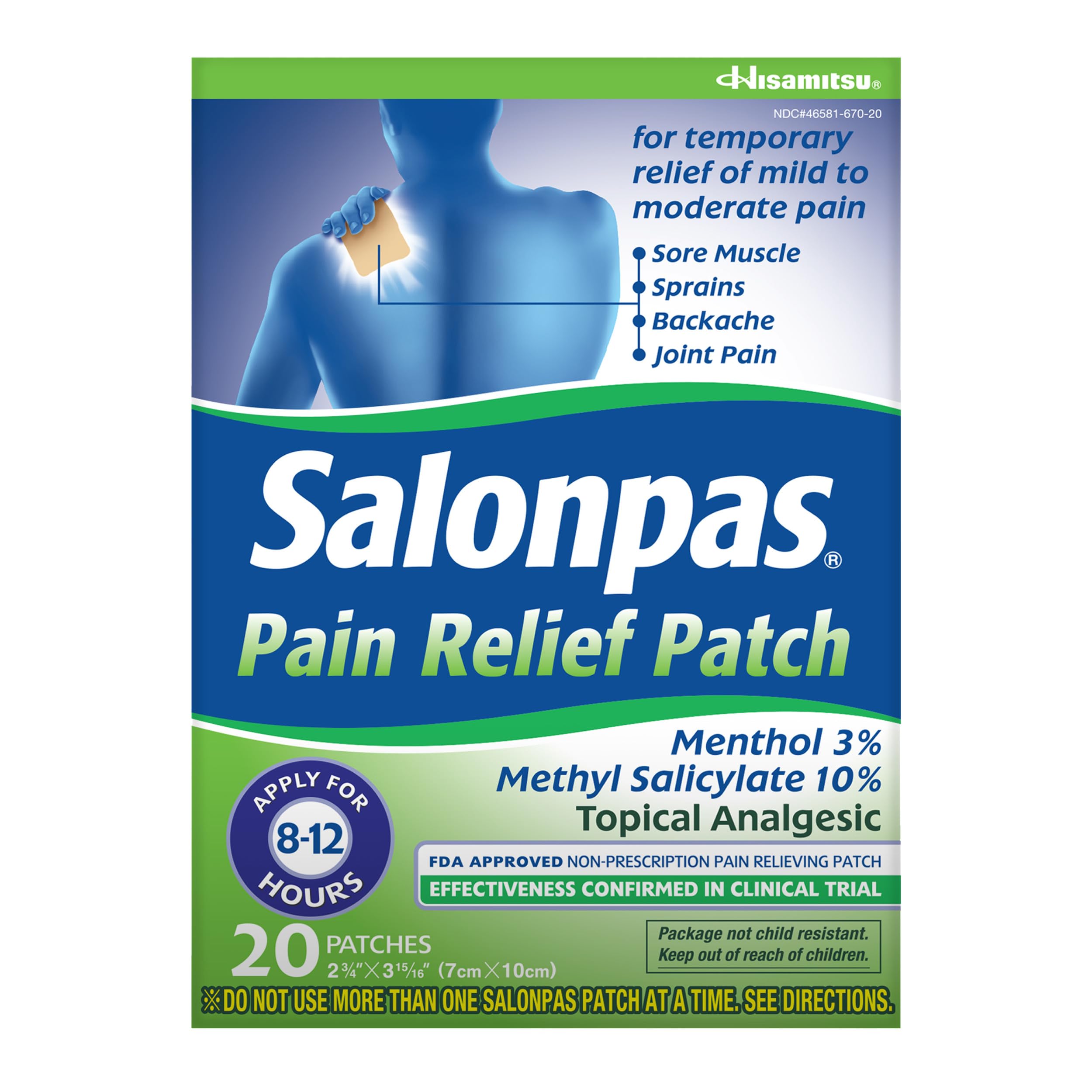 Patch Salonpas pour le dos soulage localement la douleur.