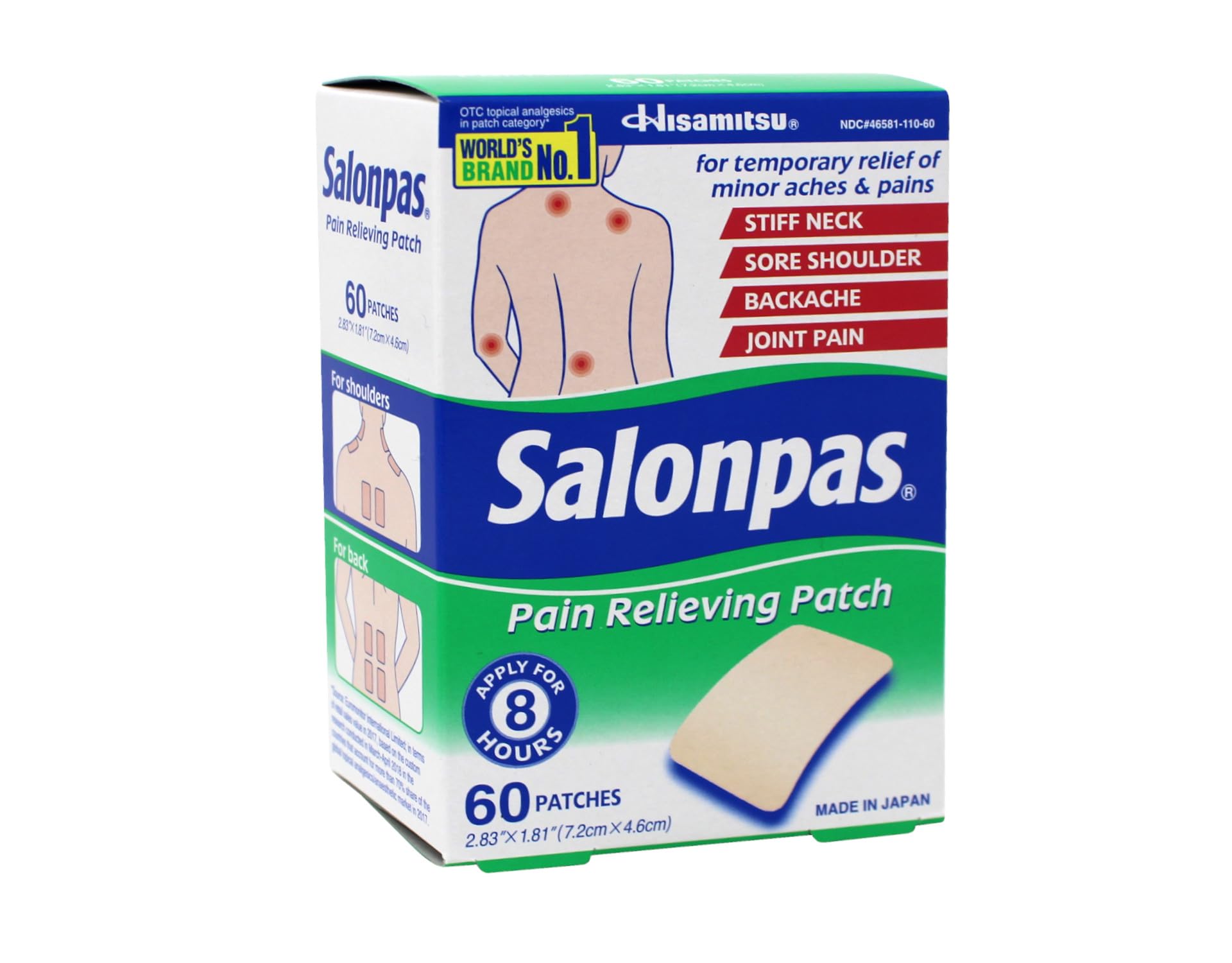 Patch Salonpas menthol et salicylate de metyle: effet rafraichissant rapide.