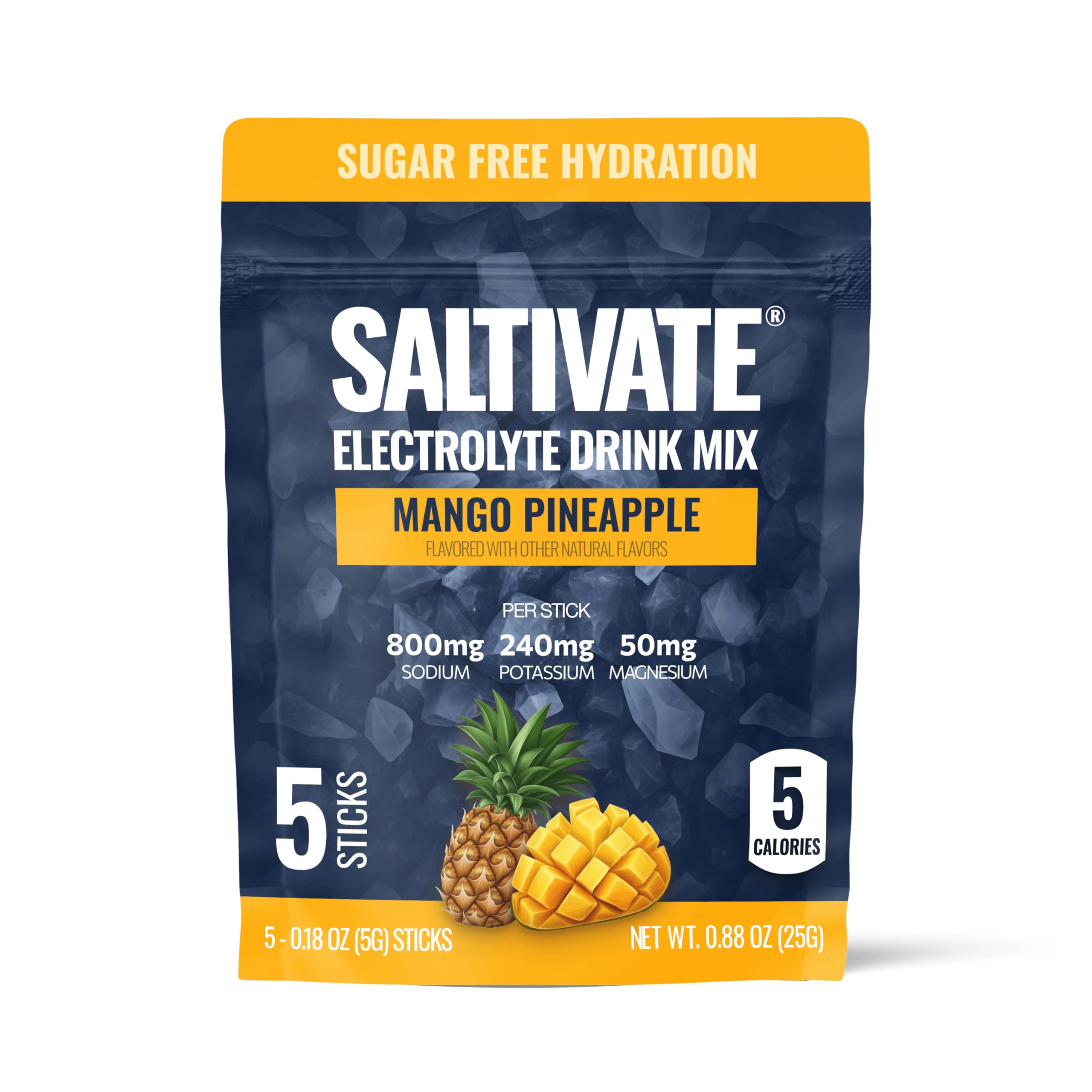 Saltivate Électrolytes mangue-ananas, Bouteille verse: réhydratation rapide après l’effort.