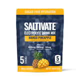 Saltivate Électrolytes mangue-ananas, Bouteille verse: réhydratation rapide après l’effort.