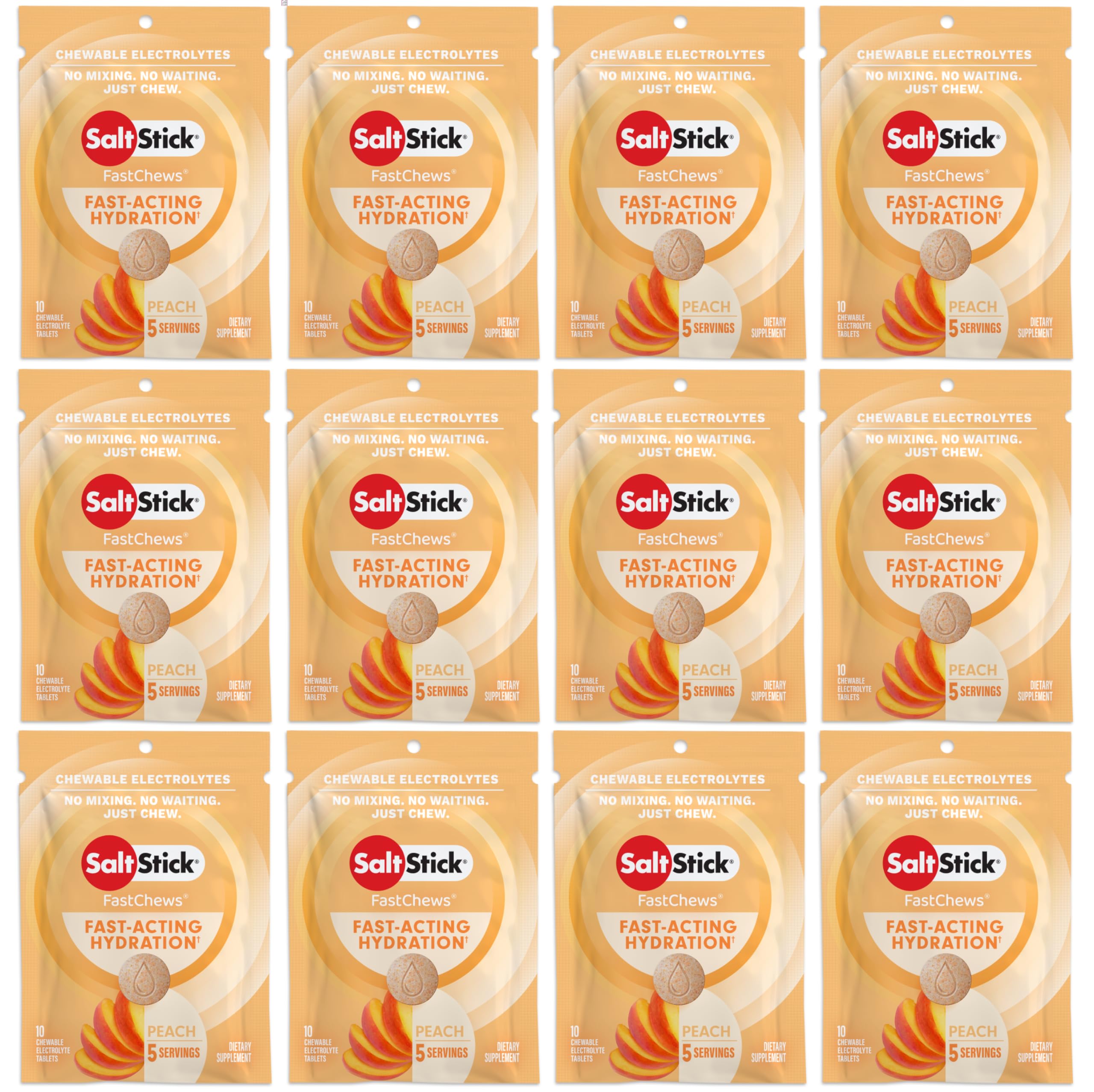 SaltStick Electrolyte FastChews pêche, sachets pratiques pour réhydrater pendant l'entraînement.
