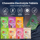 SaltStick FastChews utilisées toutes les 30 minutes avec eau pendant l'exercice.