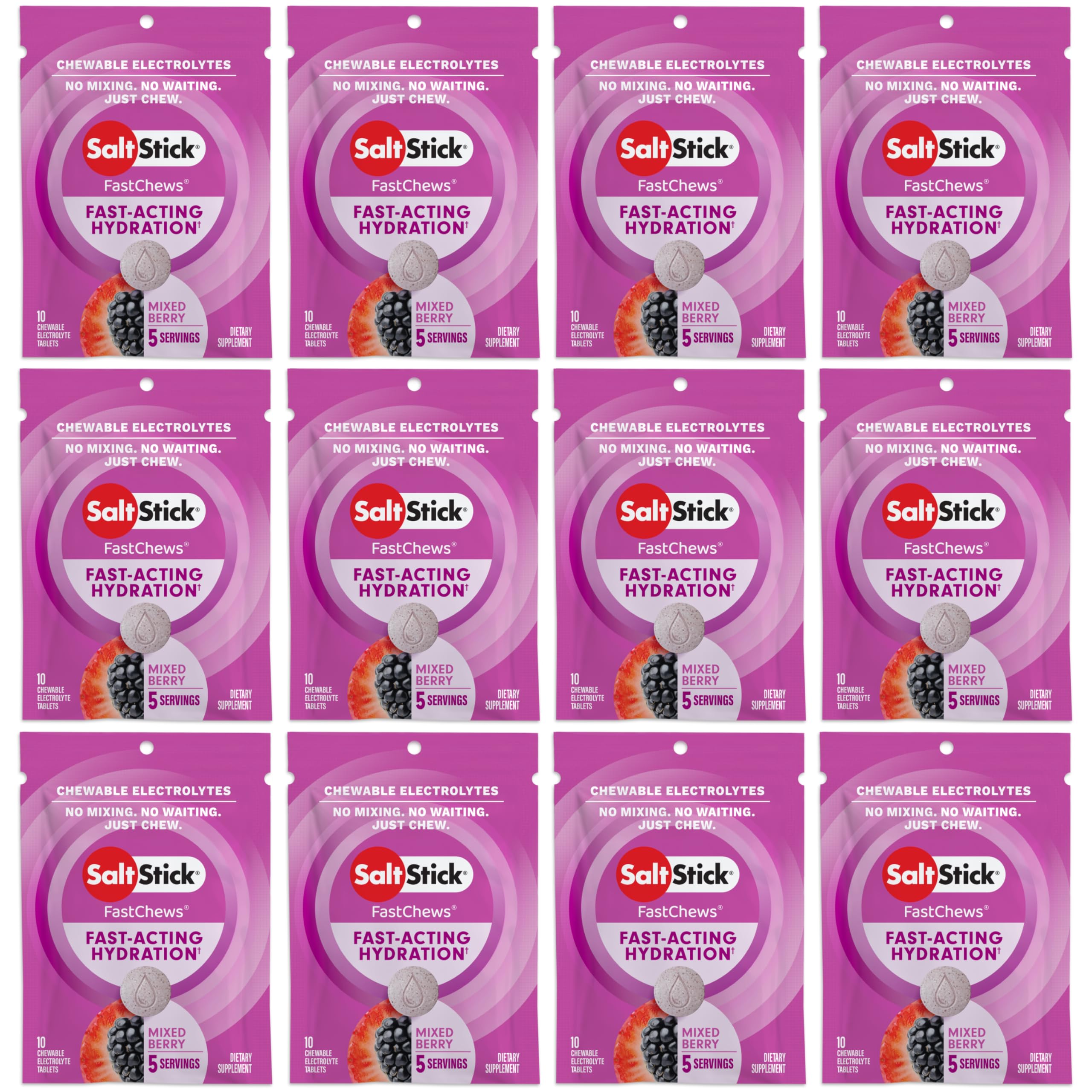SaltStick FastChews boite 120 comprimés, goût fruits rouges, faciles à prendre pour l'hydratation.