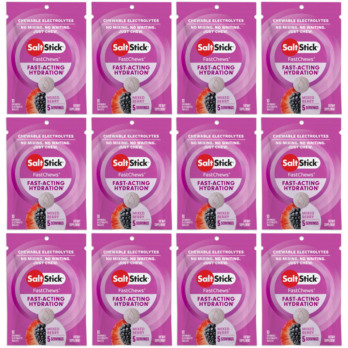 SaltStick FastChews boite 120 comprimés, goût fruits rouges, faciles à prendre pour l'hydratation.