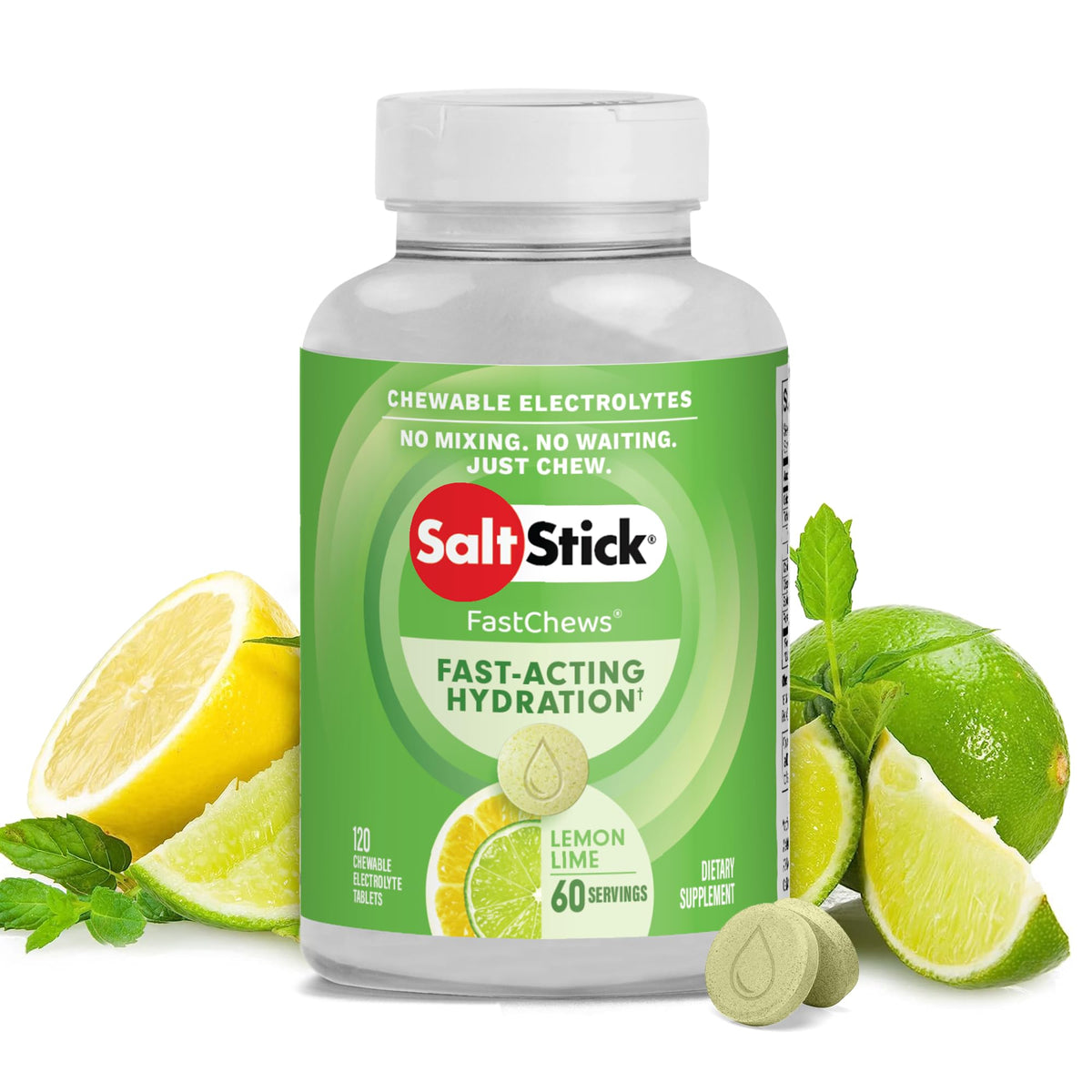 SaltStick FastChews citron-lime, boîte de 120 tablettes faciles à emporter.