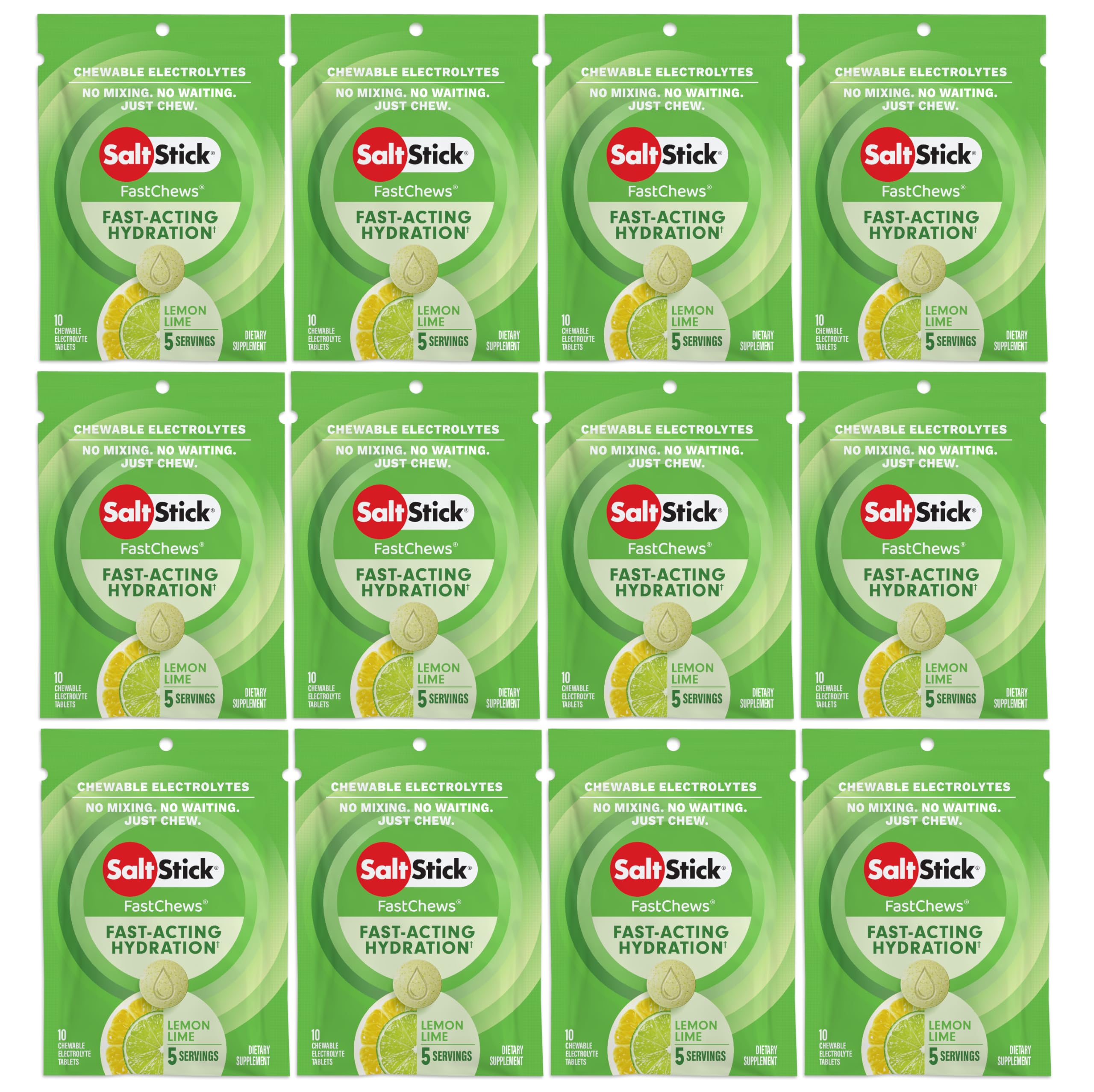 SaltStick FastChews Lemon Lime boîte ouverte avec tablettes prêtes à dissoudre rapidement