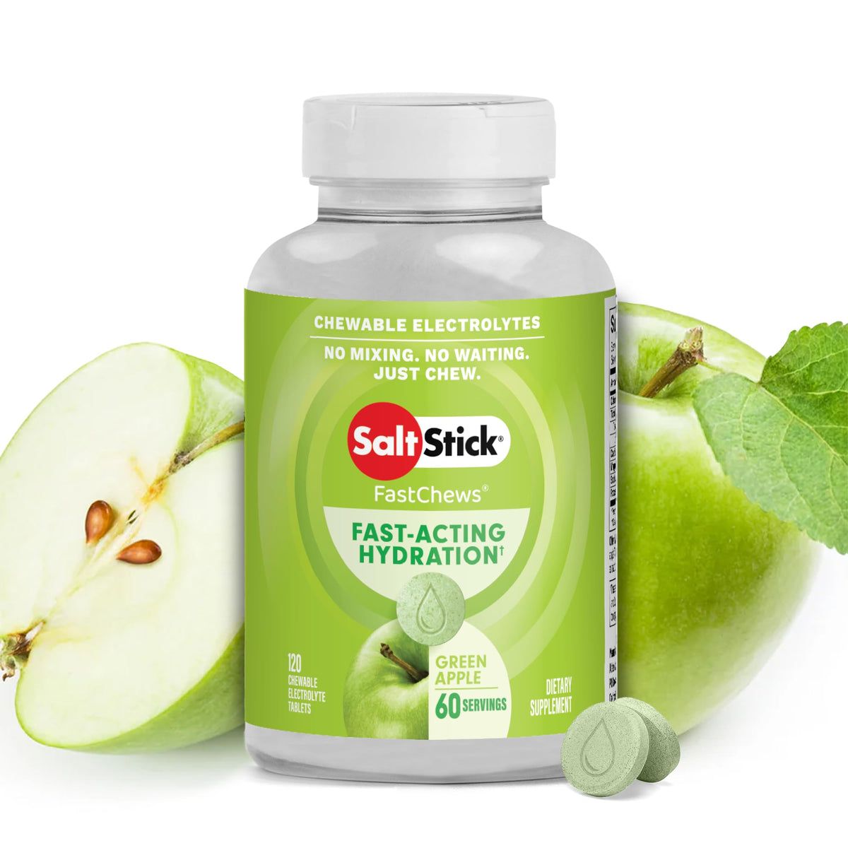 SaltStick FastChews pastilles électrolytes pomme verte, hydratation pratique pendant l'entraînement