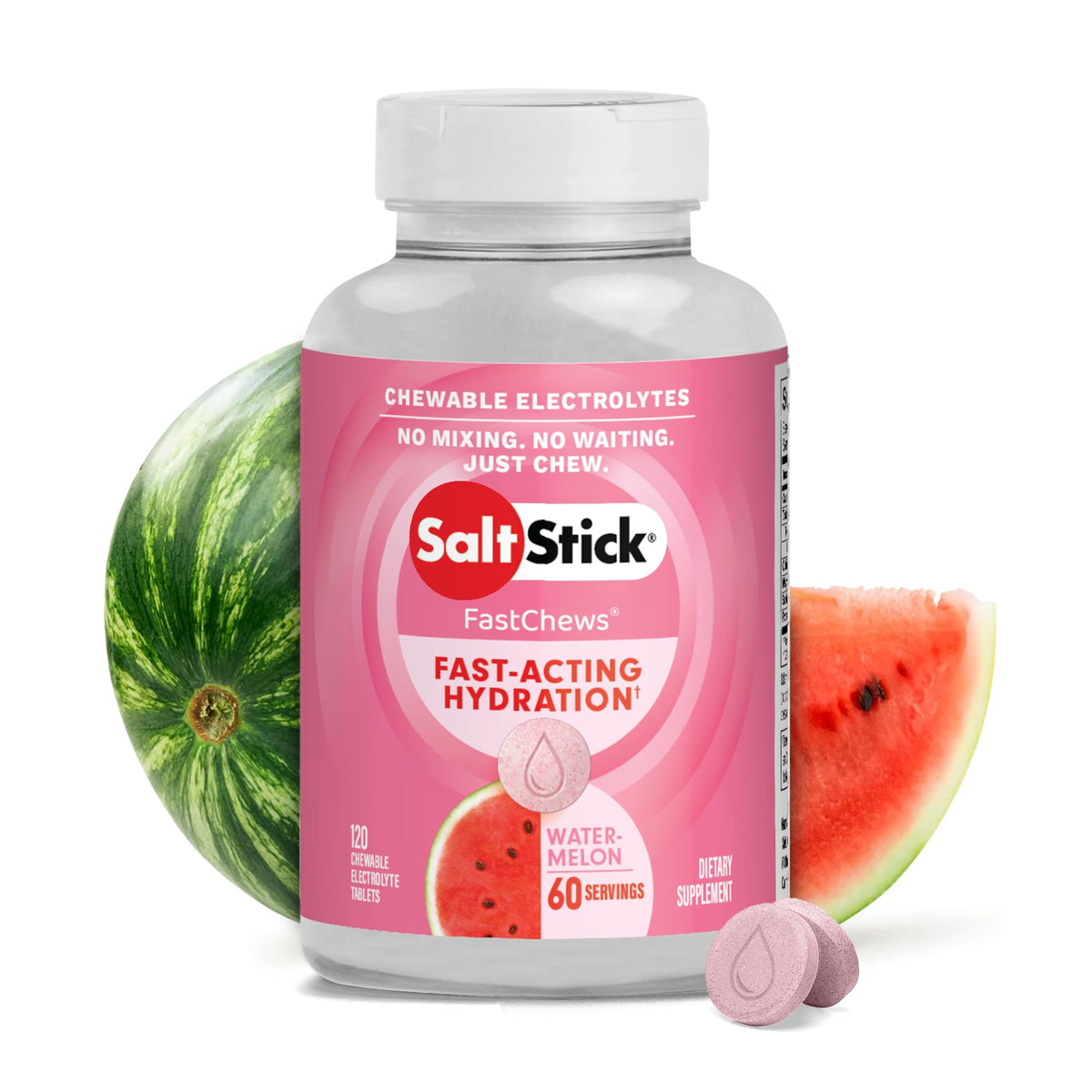 SaltStick FastChews : tablettes électrolytes pastèque pour hydrater rapidement pendant l’effort.