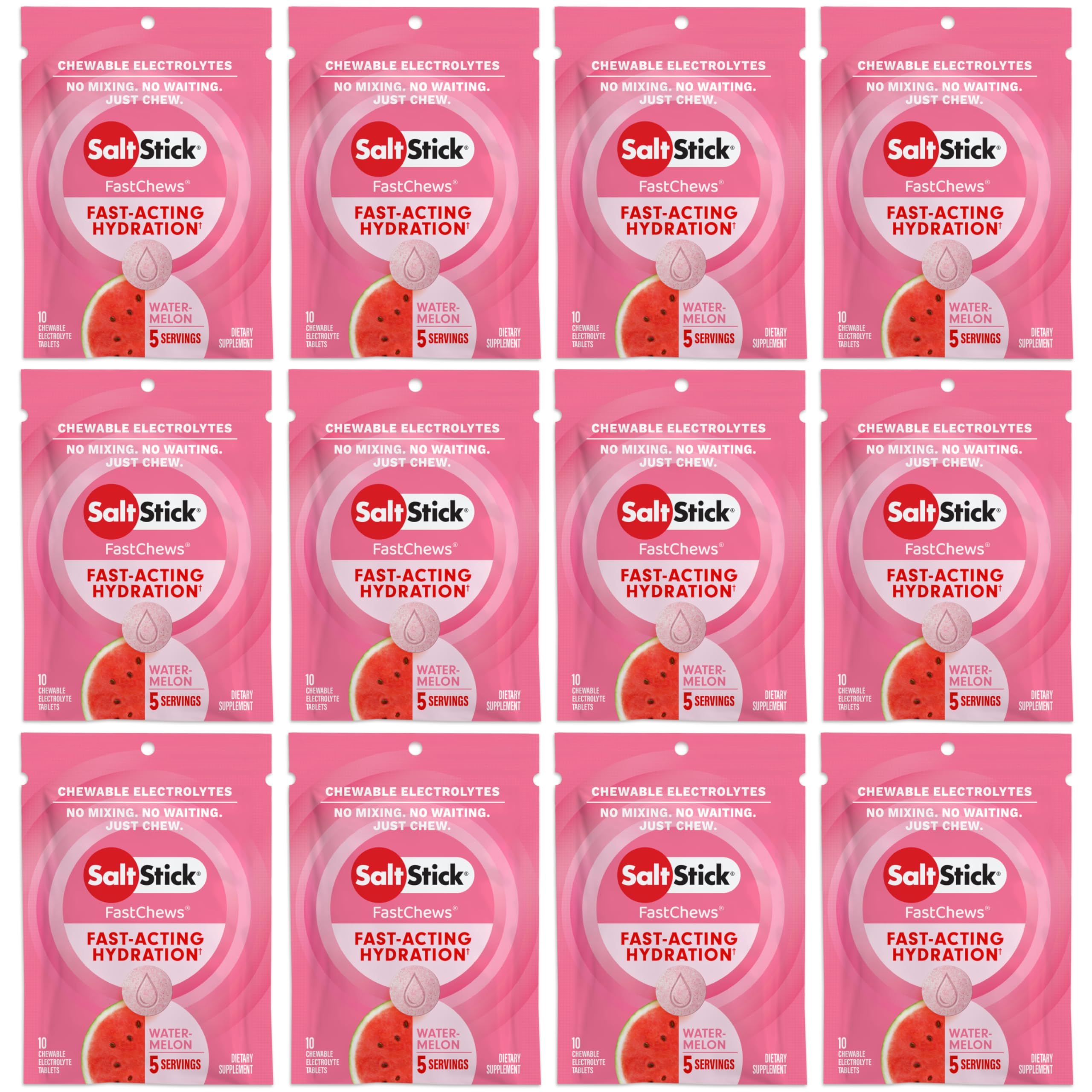 SaltStick FastChews Watermelon, emballage pratique pour l'entraînement et le voyage.