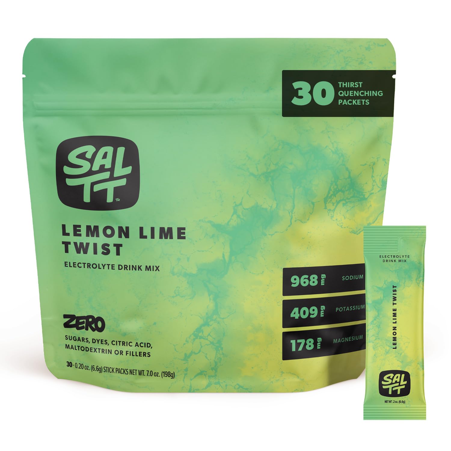 SALTT poudre électrolytes citron-vert, hydratation pratique en déplacement.