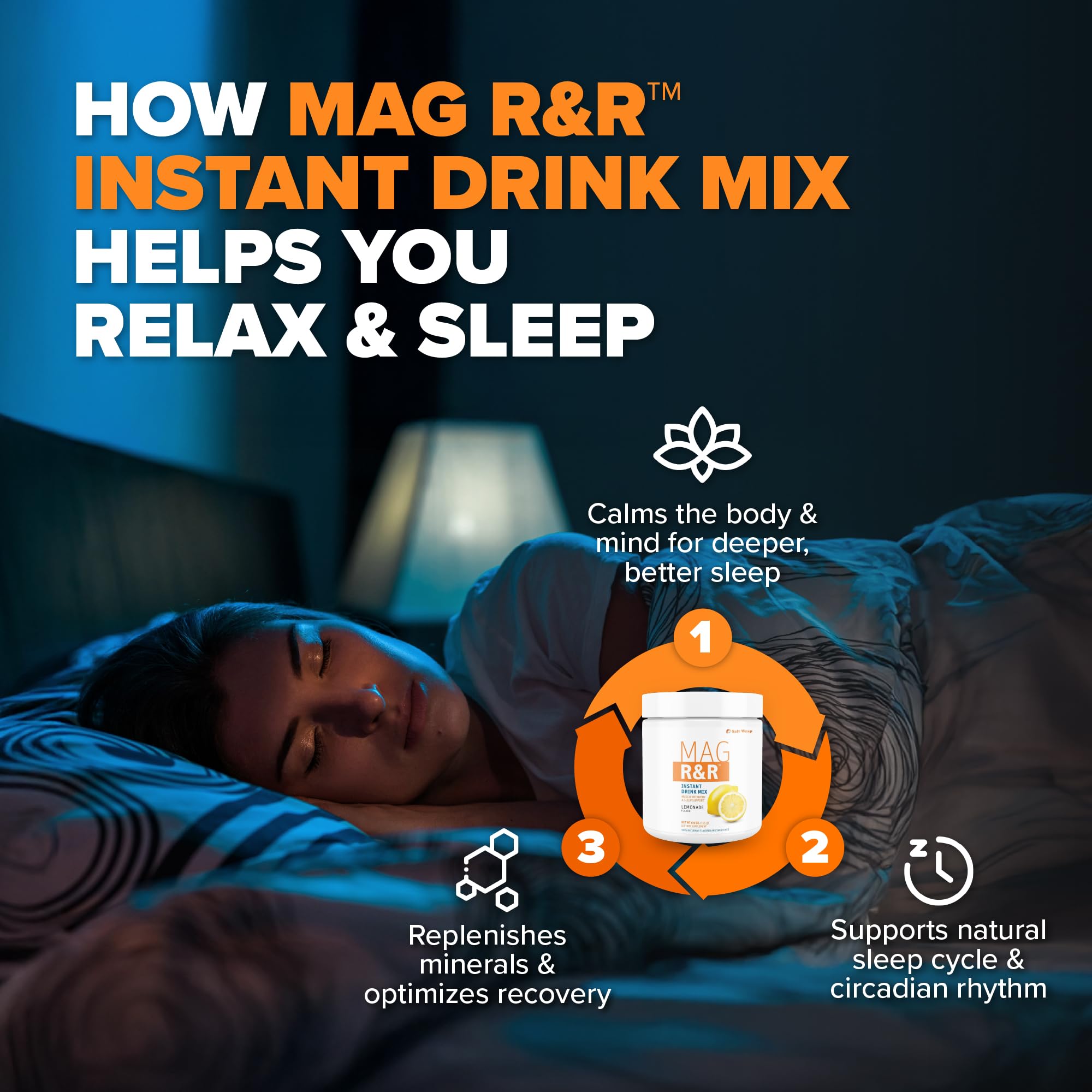 SaltWrap Mag R&R — ambiance nuit calme, idéal pour une routine détente et récupération musculaire.