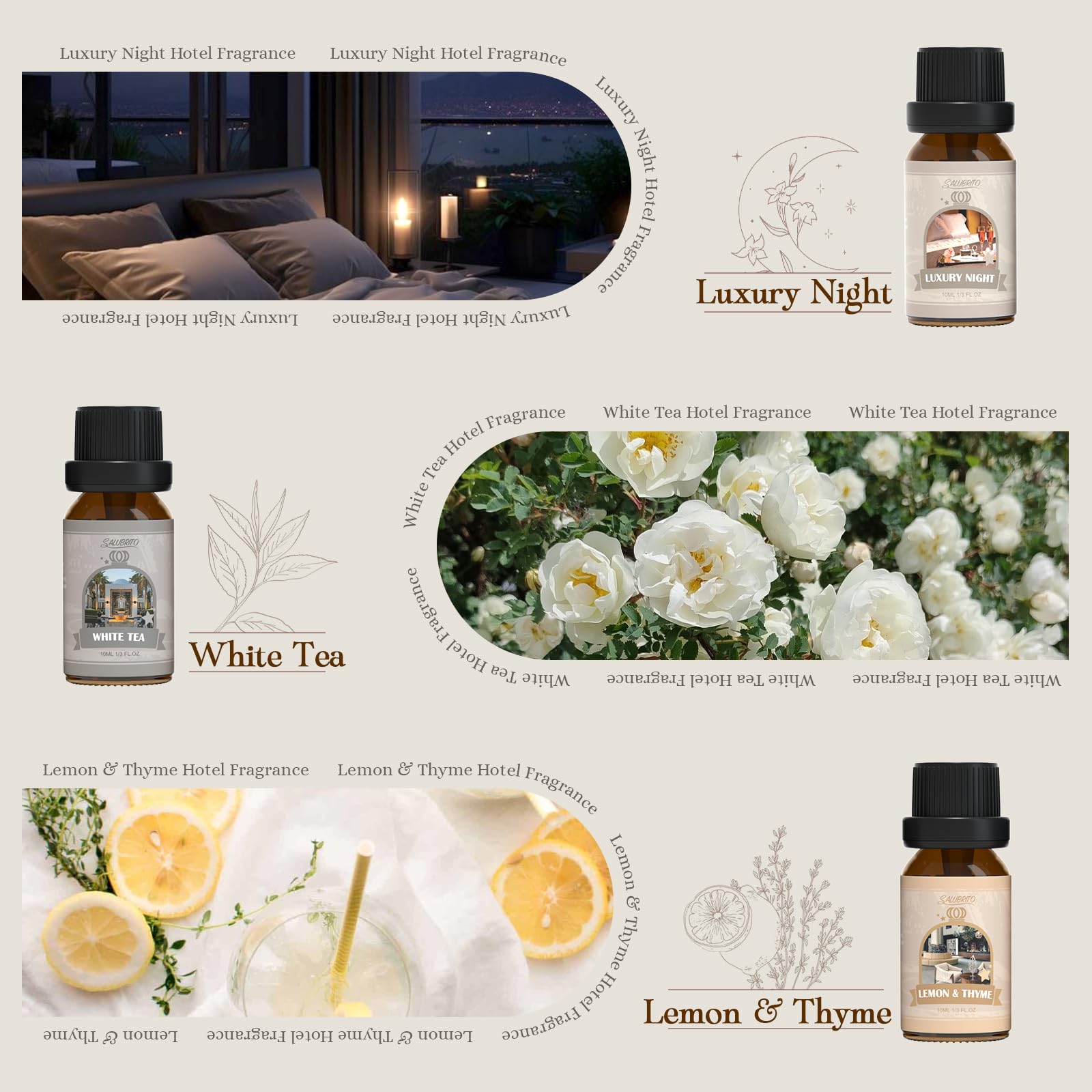 Salubrito bouteilles parfum hôtel lobby, puissance et présence pour des espaces accueillants.