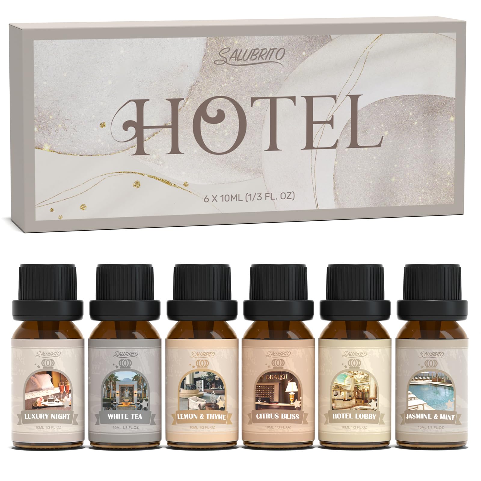 Salubrito kit huiles parfumées, diffuseur luxe pour une ambiance élégante à la maison.