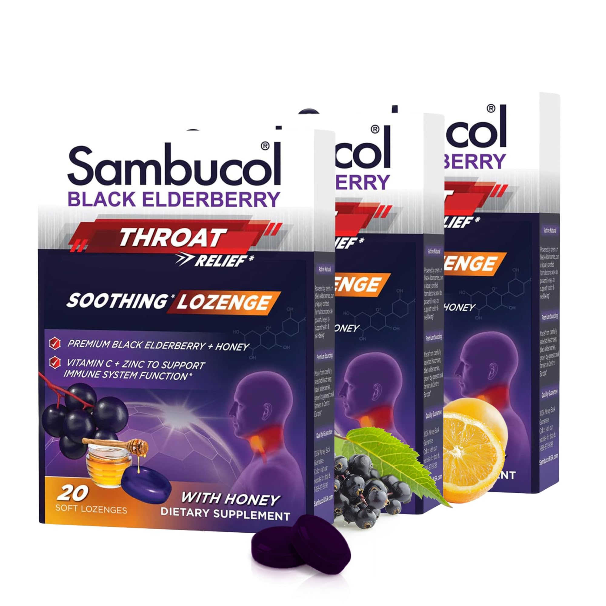 Sambucol pastilles sureau noir miel – boîte présentée pour un usage quotidien.