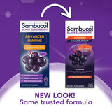 Étiquette Sambucol montrant extrait de sureau noir premium et vitamine C.