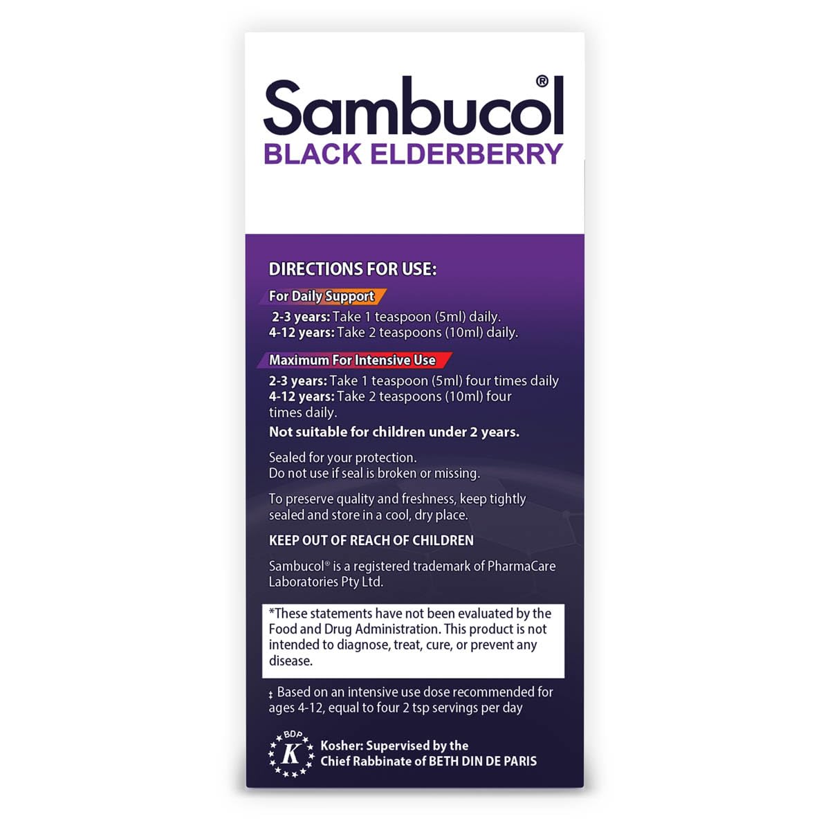 Ingrédients naturels Sambucol: sureau noir et vitamine C.