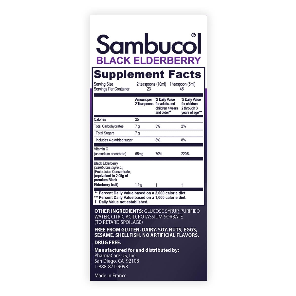 Emballage Sambucol et boîte pratique pour le quotidien.