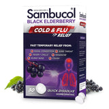 Sambucol tablettes à dissolution rapide visibles, pratique pour un soulagement rapide sans eau.