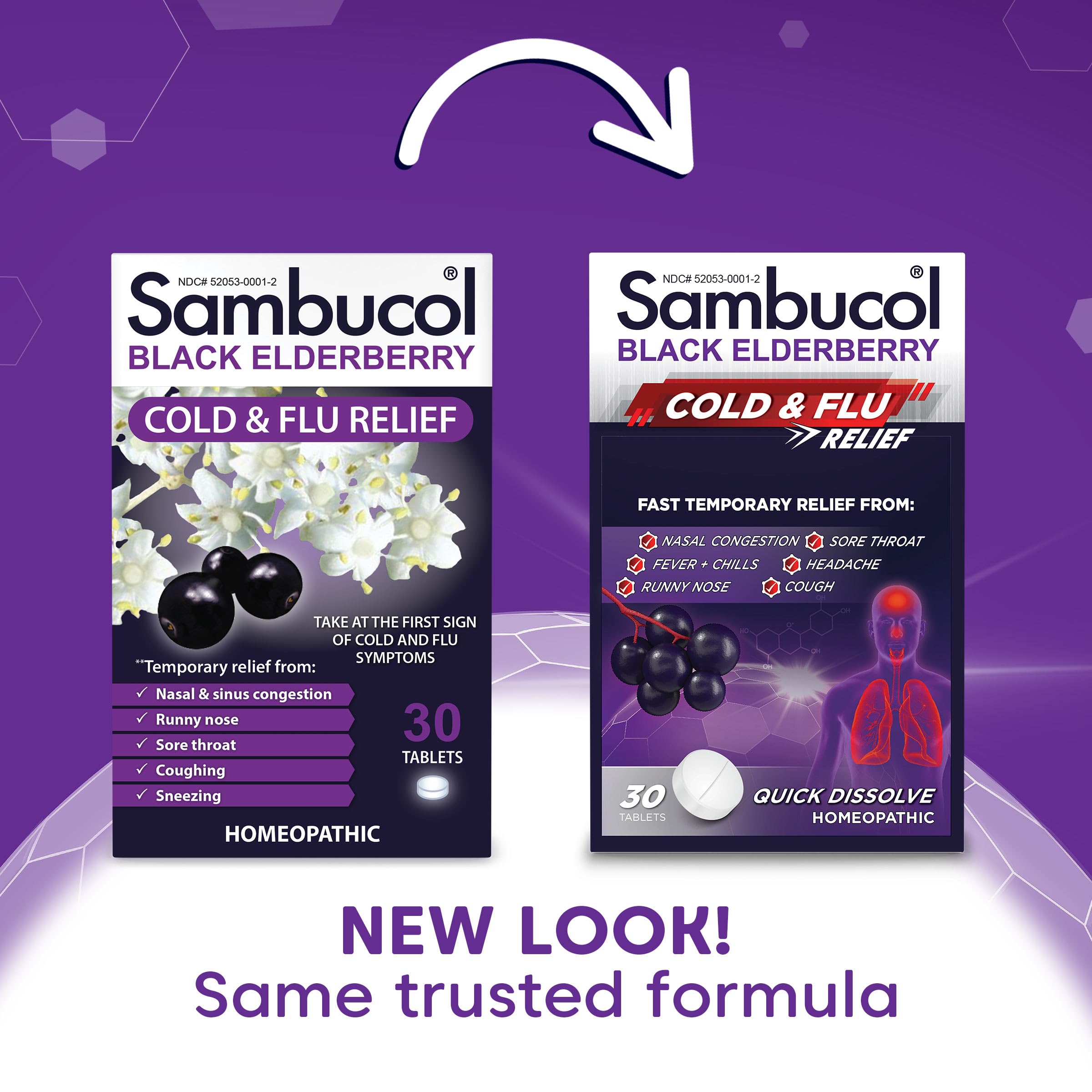 Sambucol tablettes fondent en bouche sans eau, utilisation discrète en déplacement.